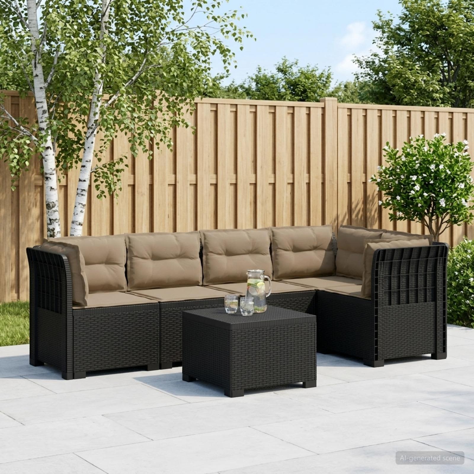 5-Sitzer Gartensofa mit Kissen Rattan-Look PP Anthrazit