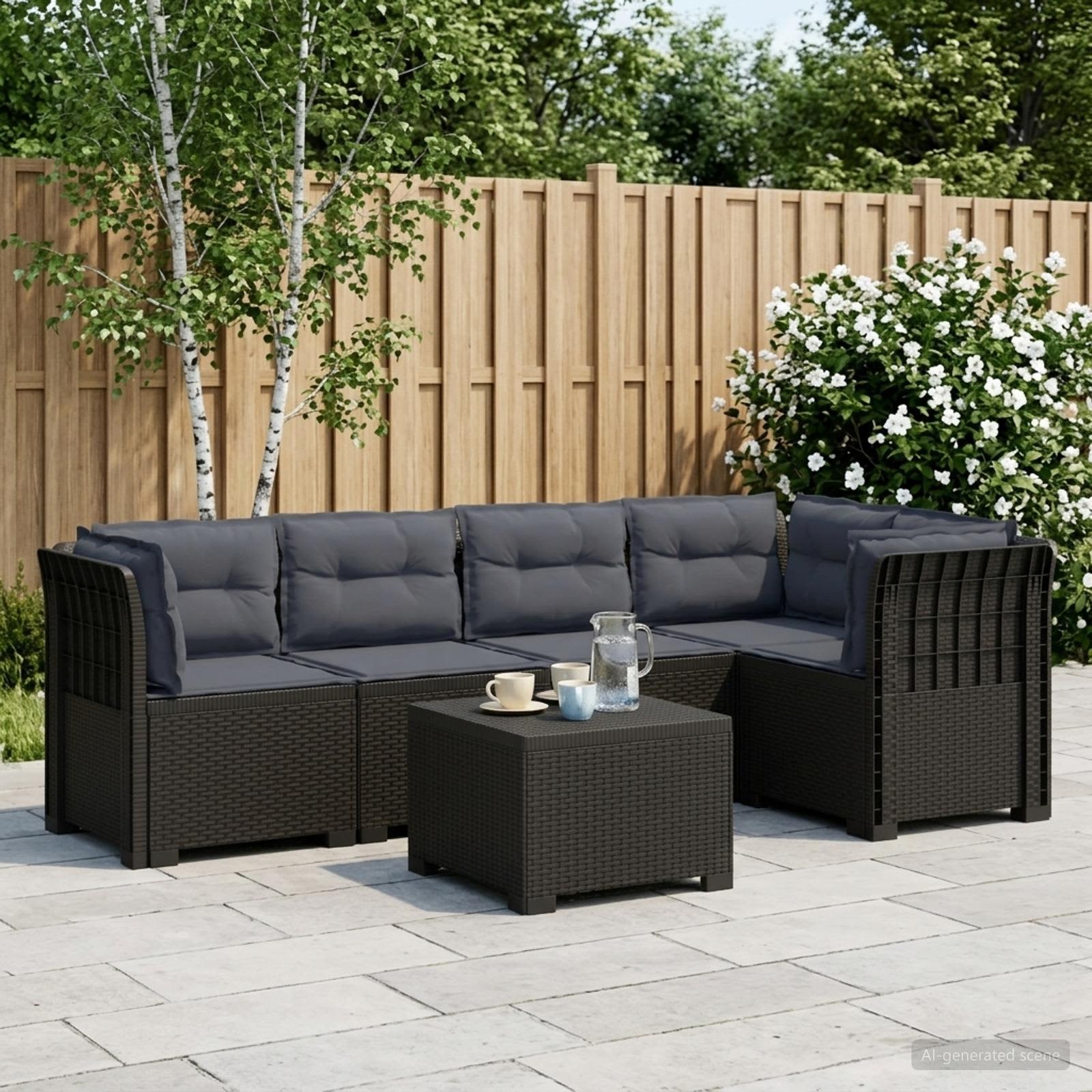5-Sitzer Gartensofa mit Kissen Rattan-Look PP Anthrazit