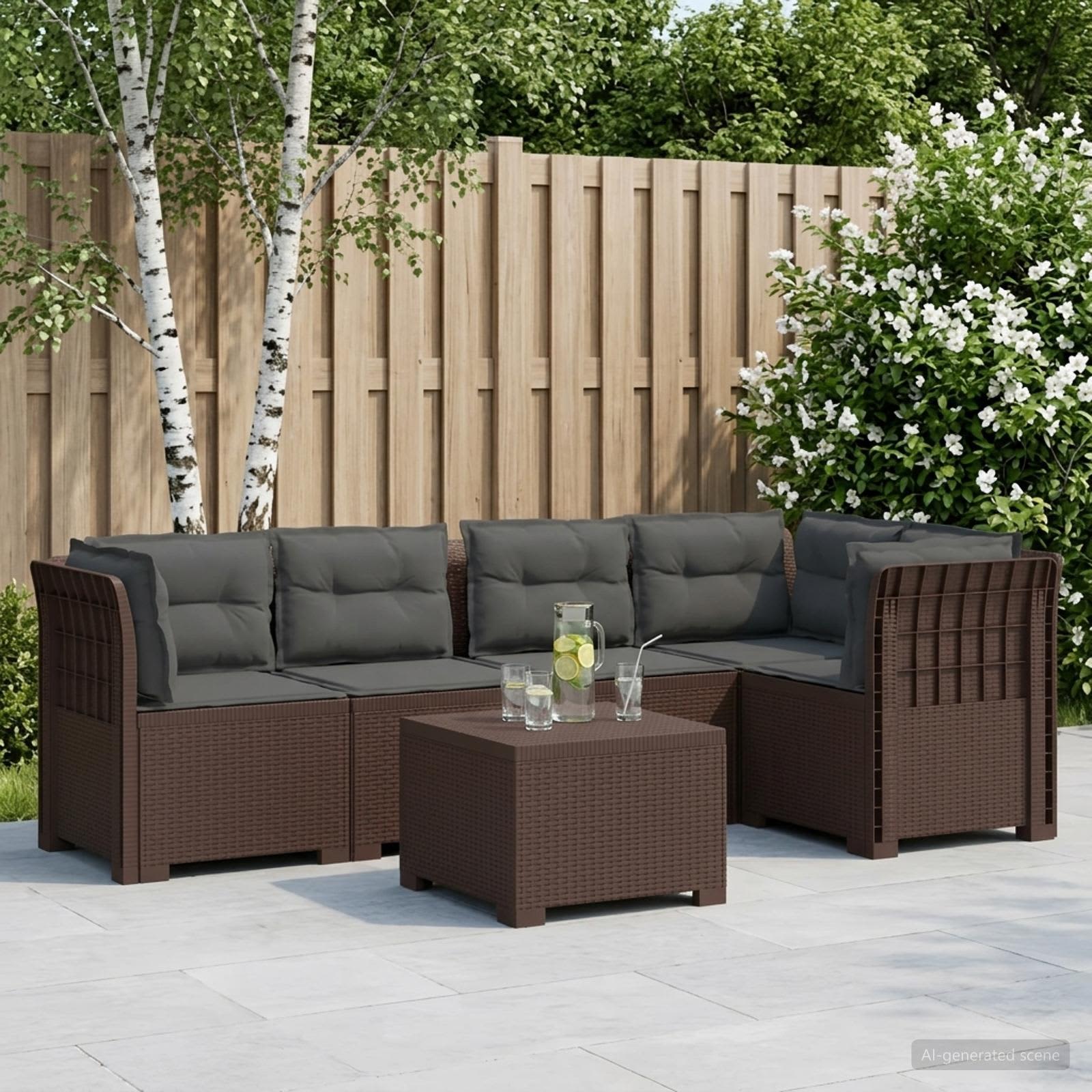 5-Sitzer Gartensofa mit Kissen Rattan-Look PP Braun