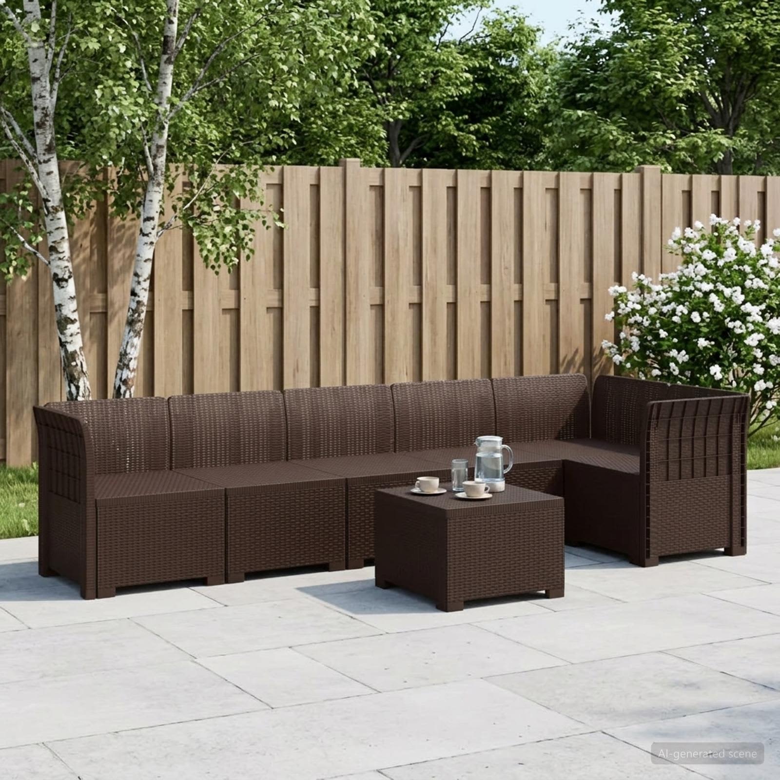 6-Sitzer Garten Sofa Rattan Look PP Braun