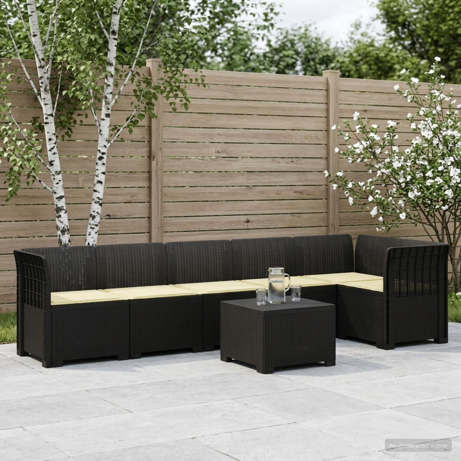 6-Sitzer Garten Sofa mit Kissen Rattan Look PP Anthrazit