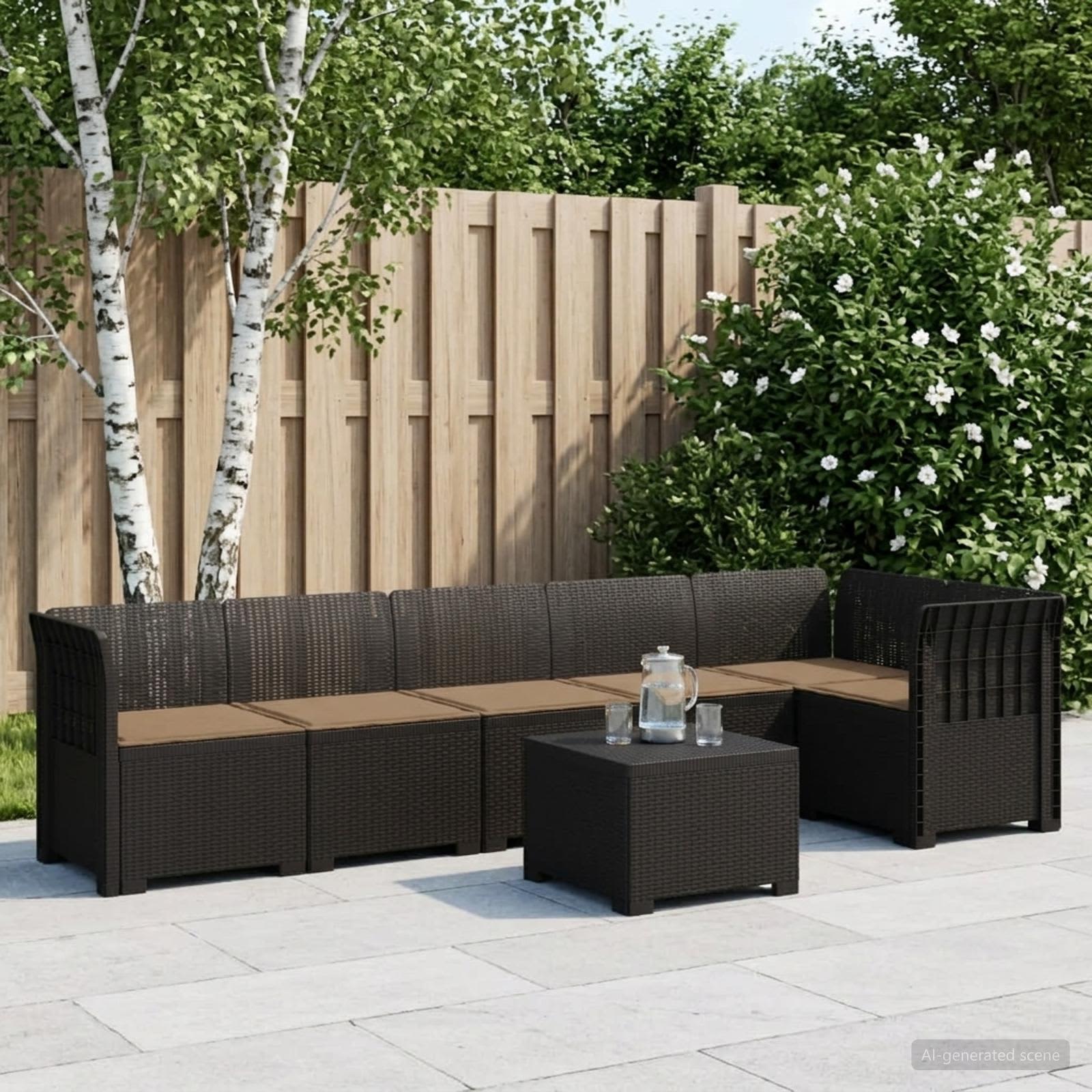 6-Sitzer Garten Sofa mit Kissen Rattan Look PP Anthrazit