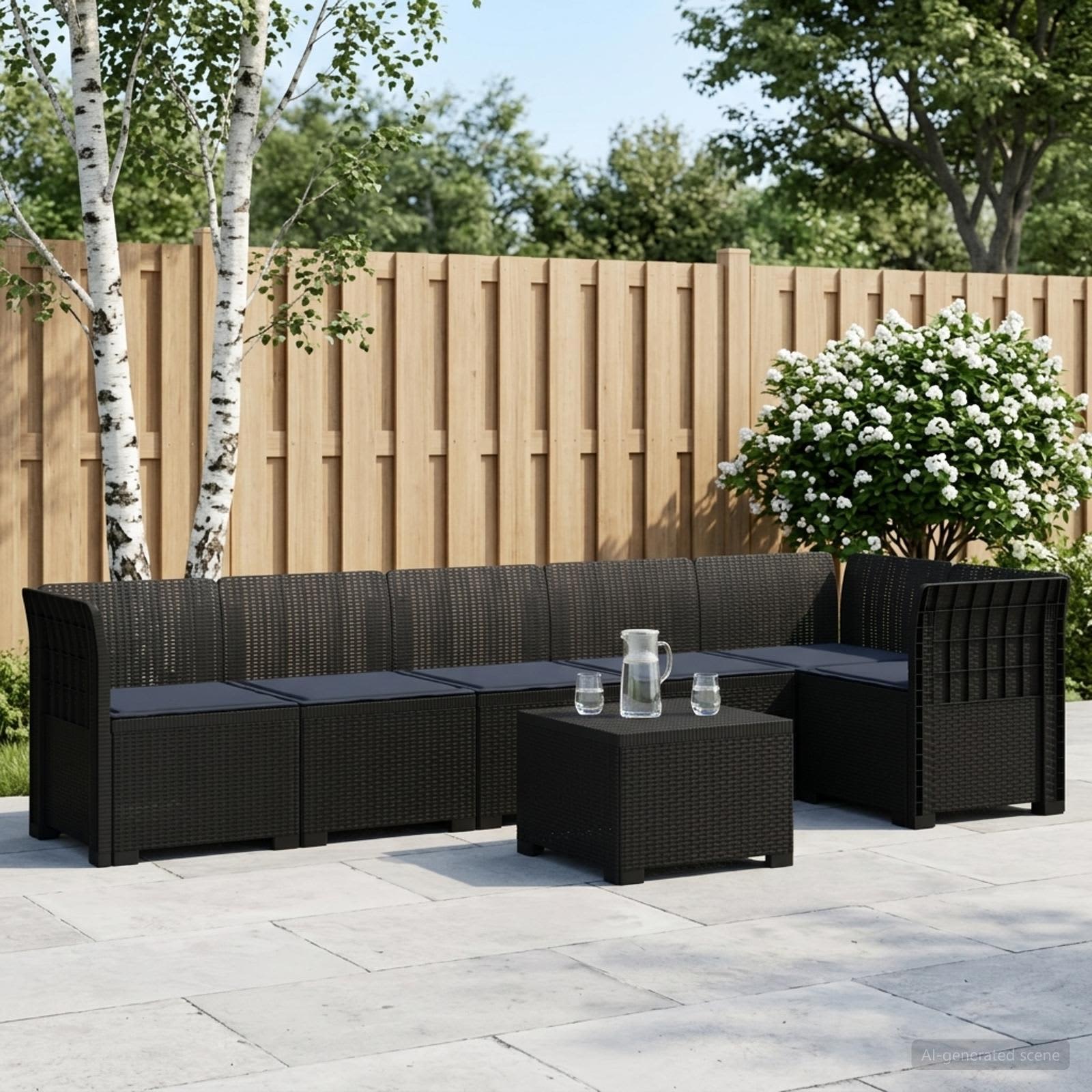 6-Sitzer Garten Sofa mit Kissen Rattan Look PP Anthrazit