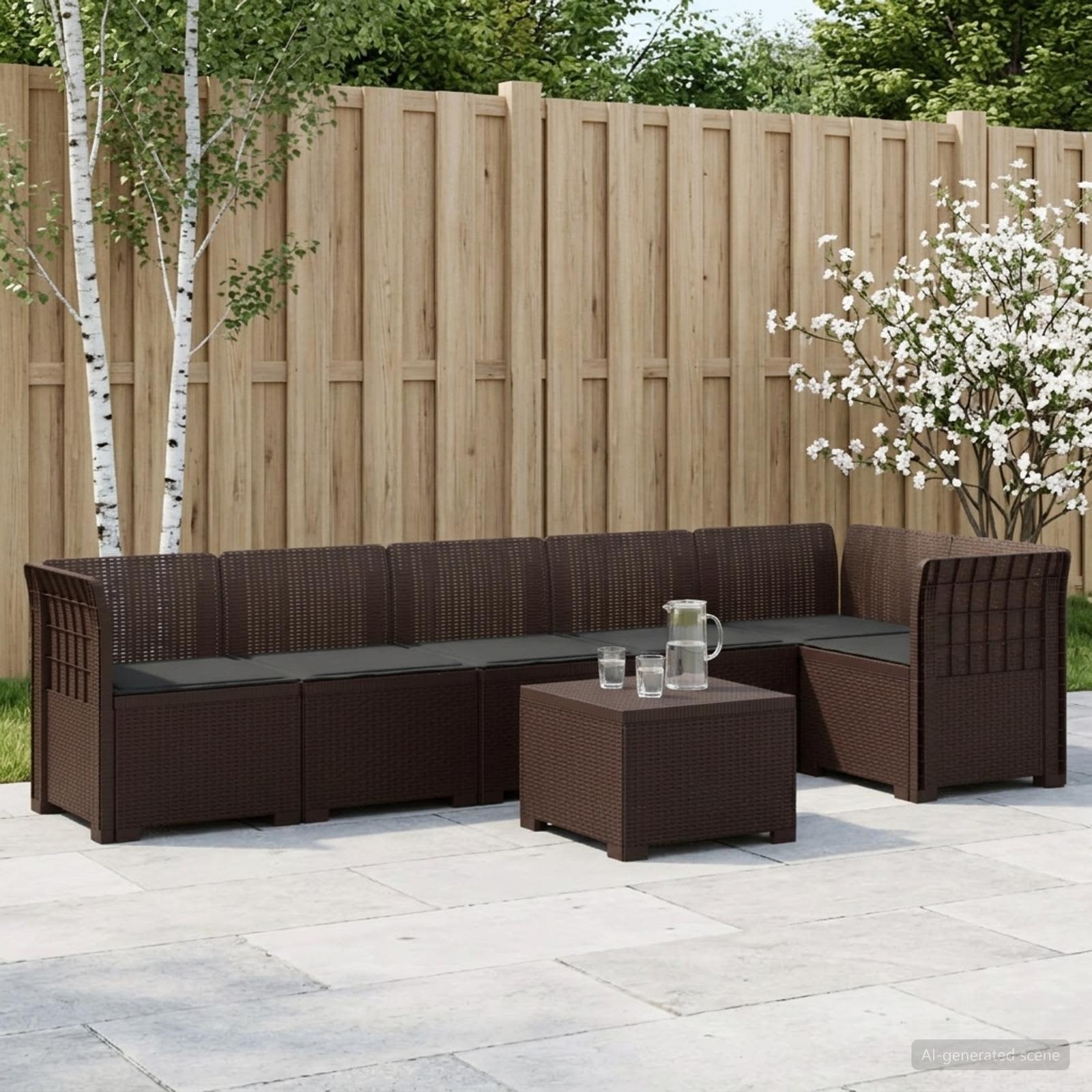6-Sitzer Garten Sofa mit Kissen Rattan Look PP Braun