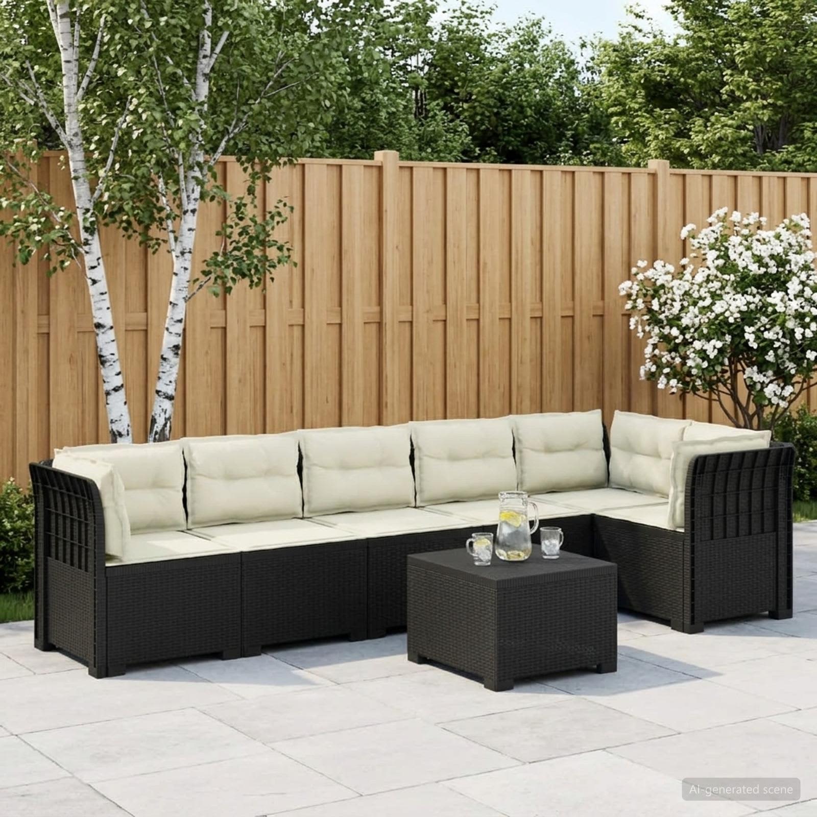 6-Sitzer Garten Sofa mit Kissen Rattan Look PP Anthrazit
