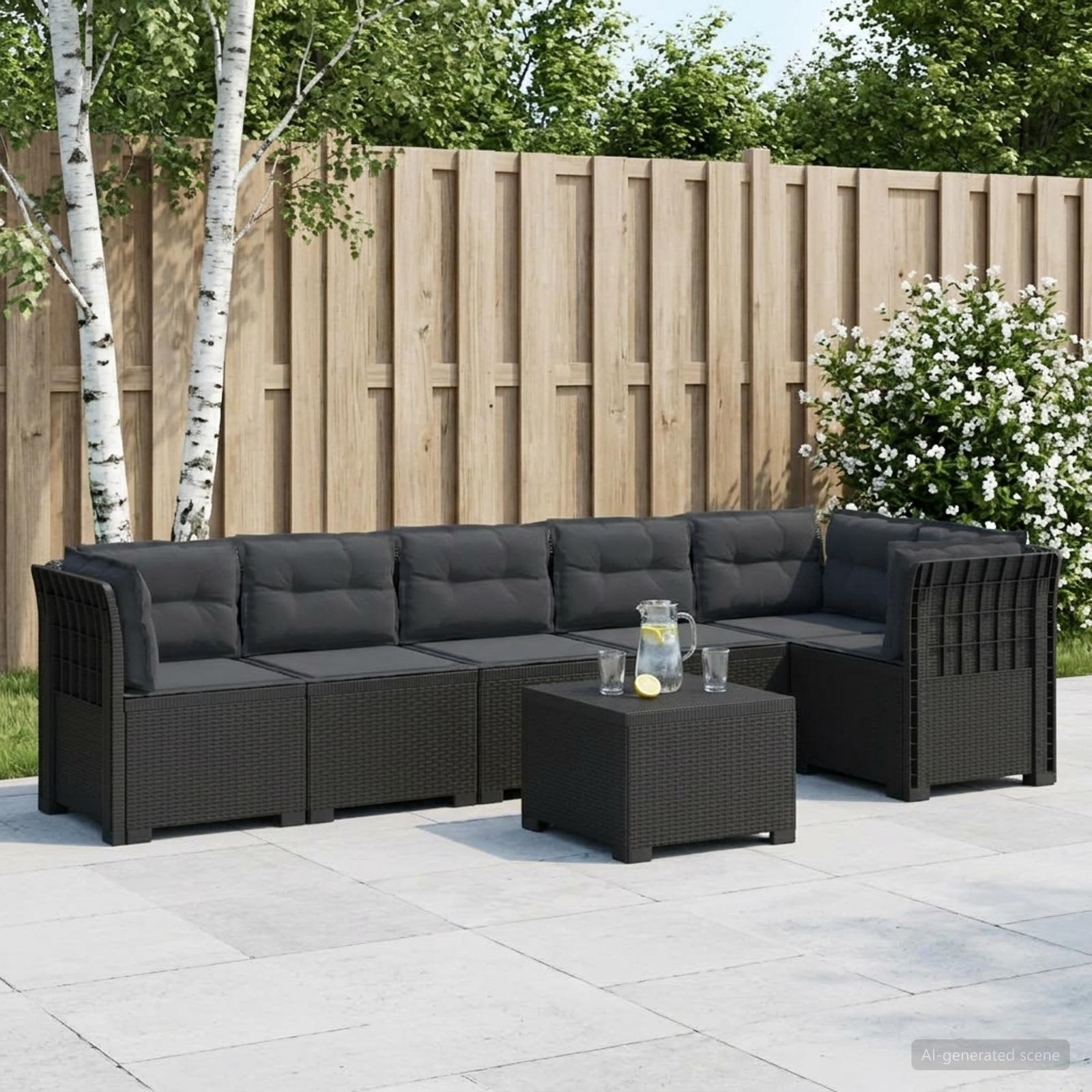 6-Sitzer Garten Sofa mit Kissen Rattan Look PP Anthrazit