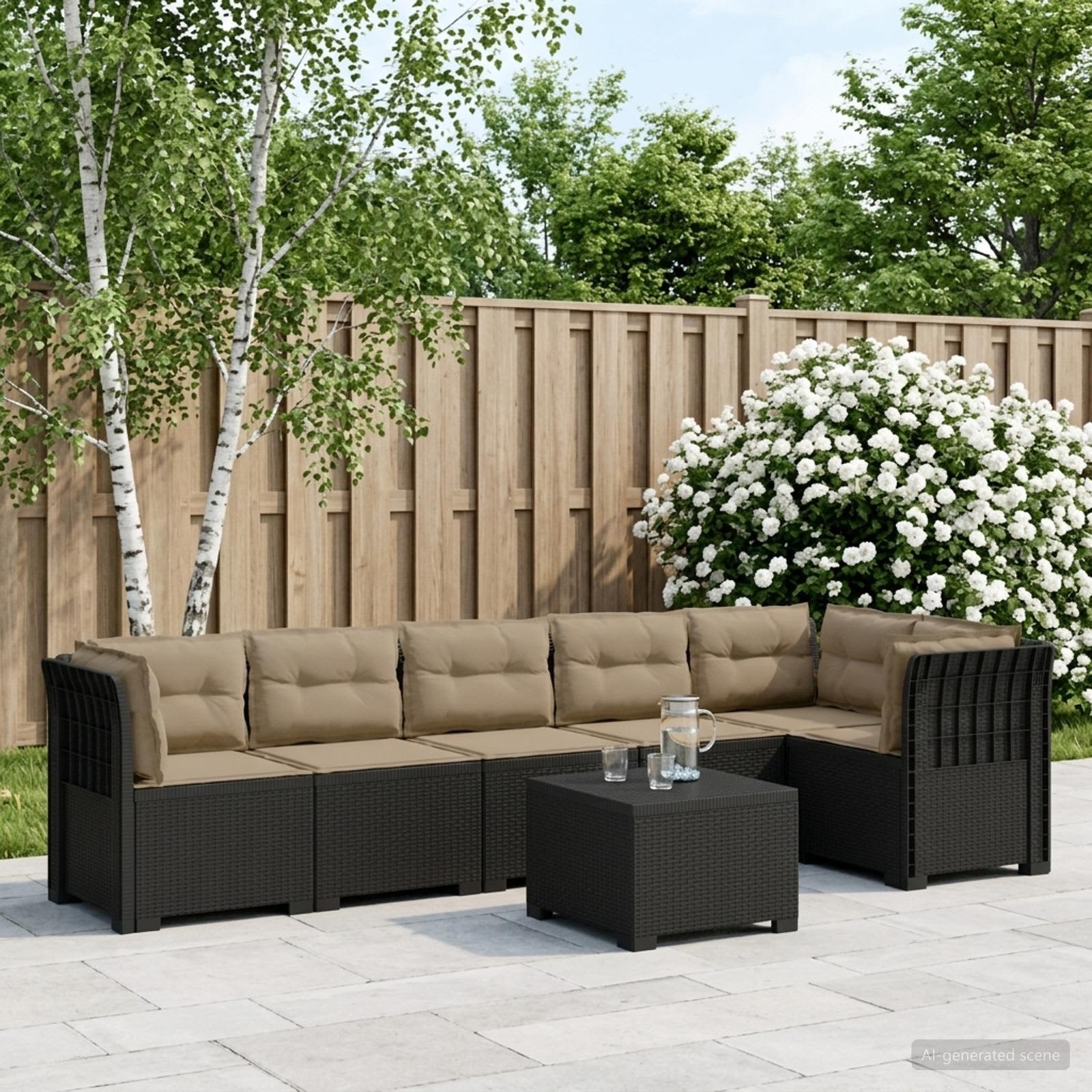 6-Sitzer Garten Sofa mit Kissen Rattan Look PP Anthrazit
