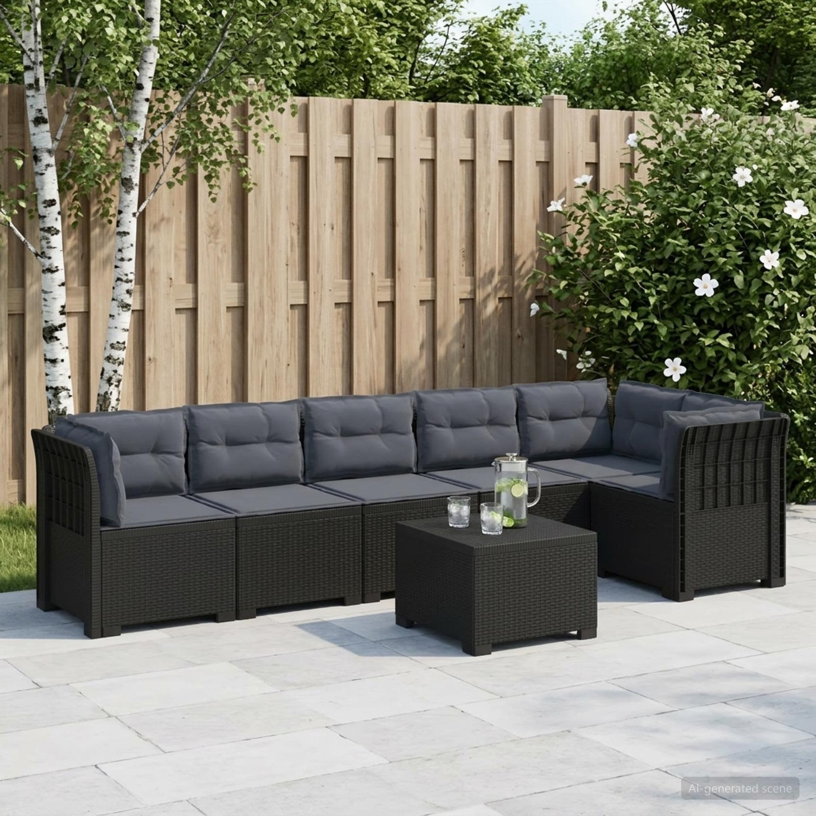 6-Sitzer Garten Sofa mit Kissen Rattan Look PP Anthrazit