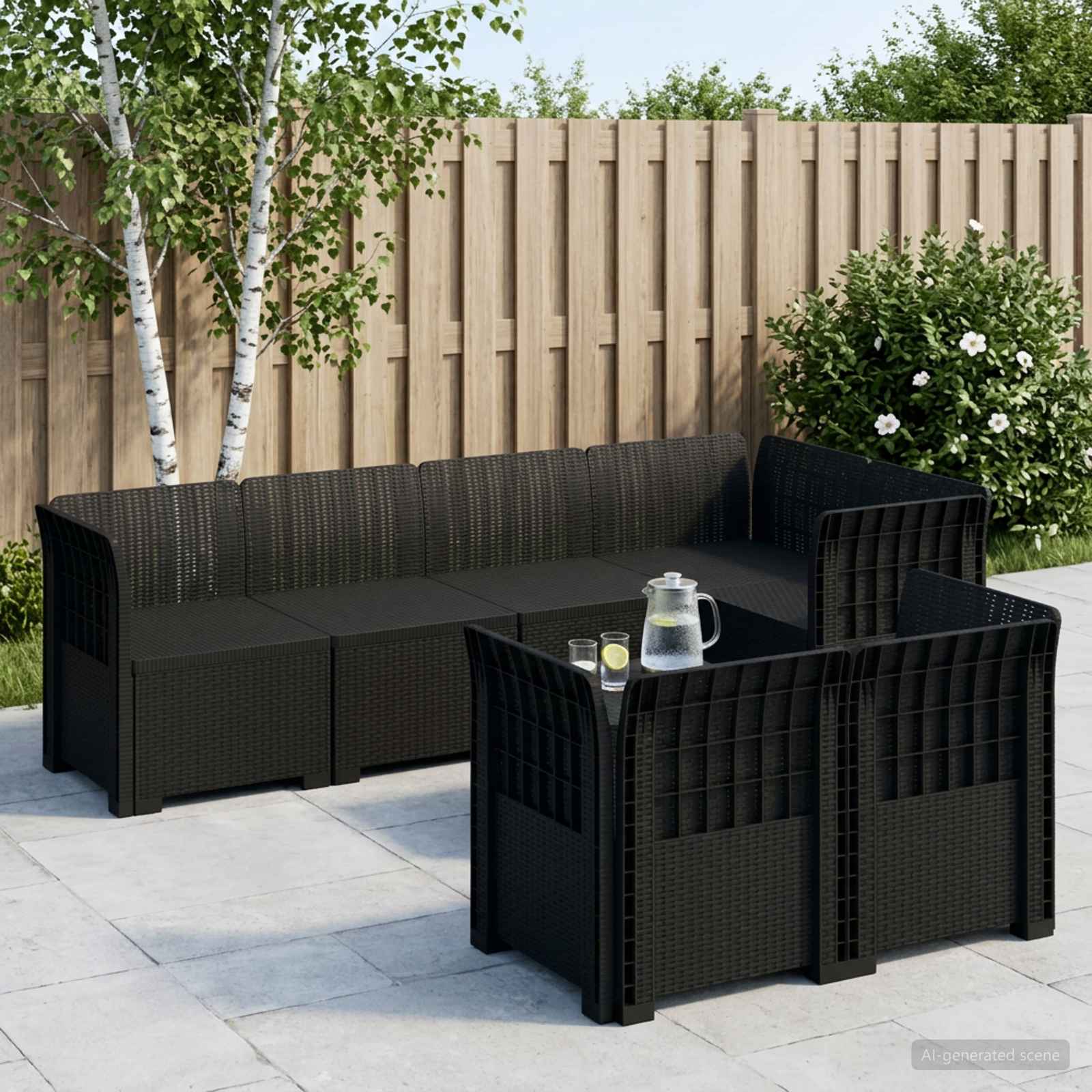 7-Sitzer Gartensofa Rattan-Look PP Anthrazit
