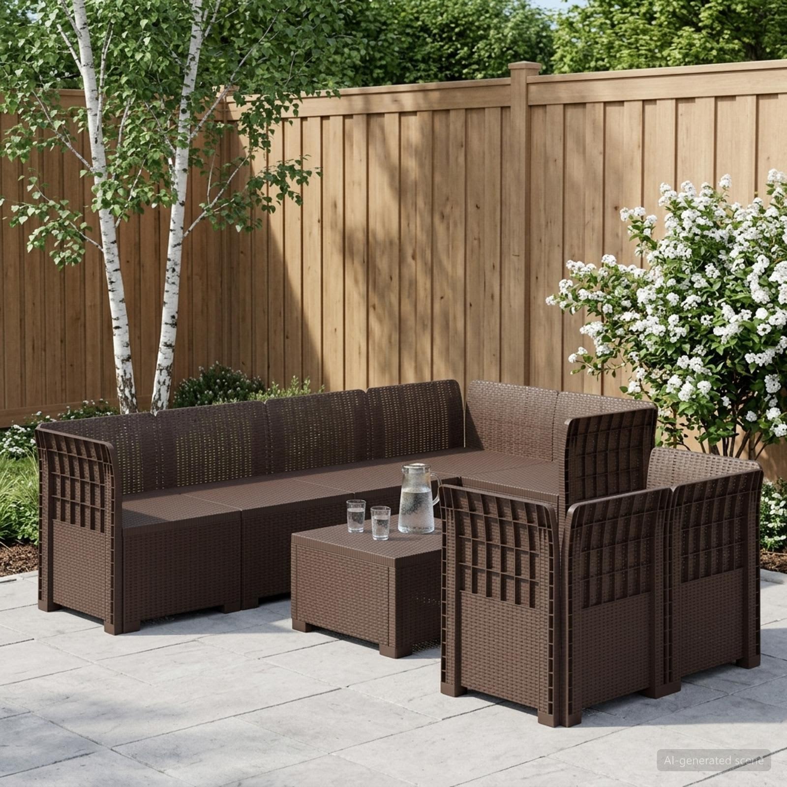 7-Sitzer Gartensofa Rattan-Look PP Braun