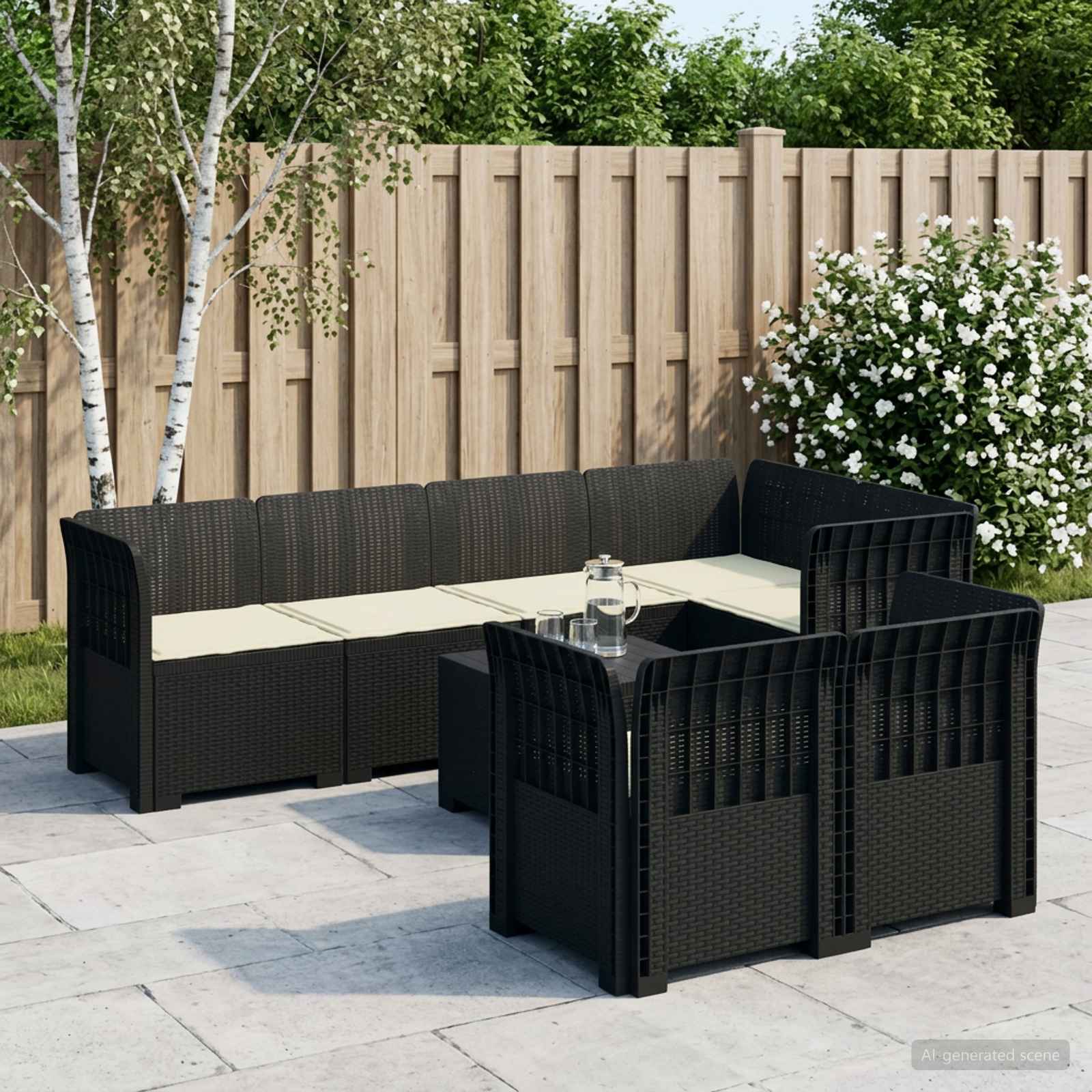 7-Sitzer Gartensofa mit Kissen Rattan-Look PP Anthrazit