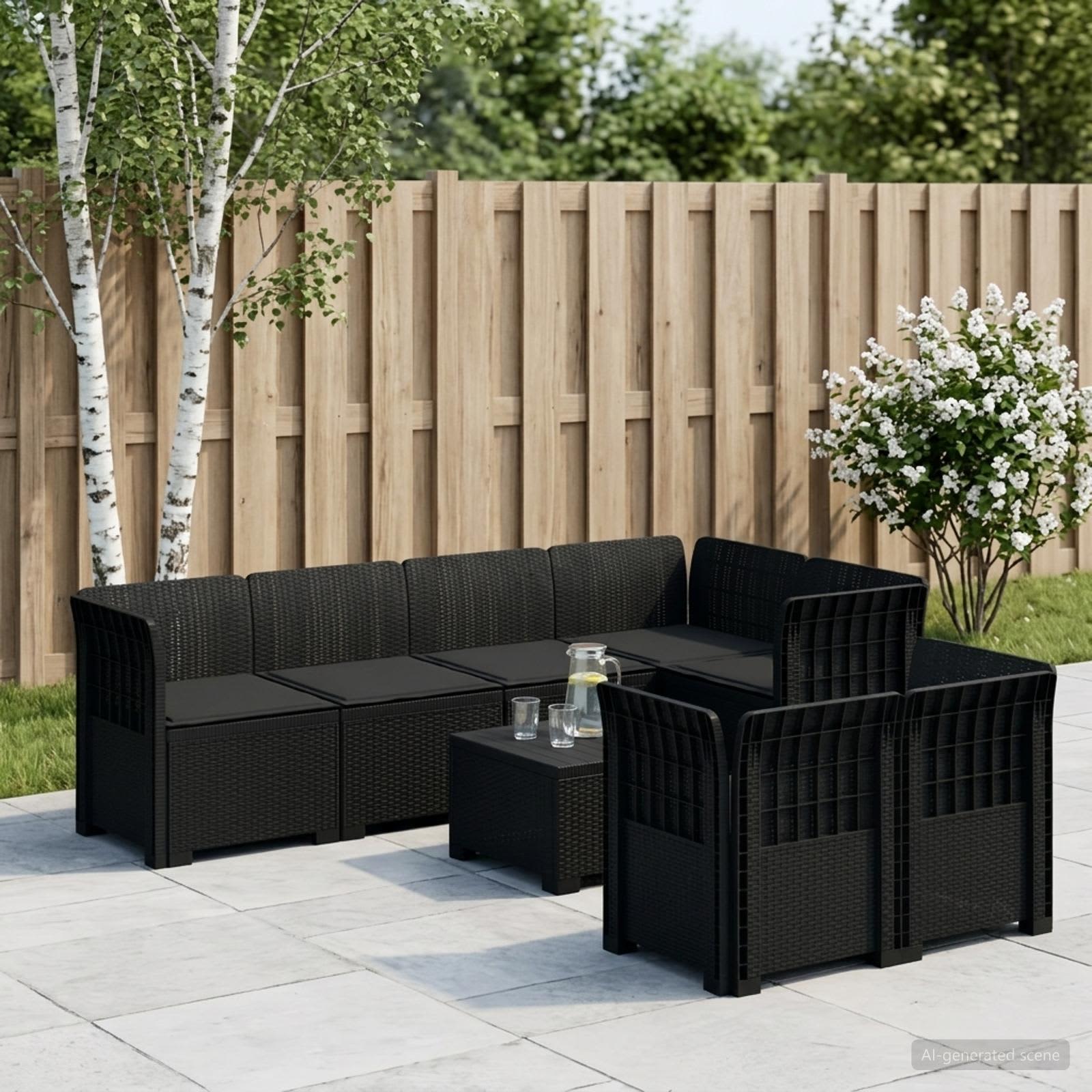 7-Sitzer Gartensofa mit Kissen Rattan-Look PP Anthrazit