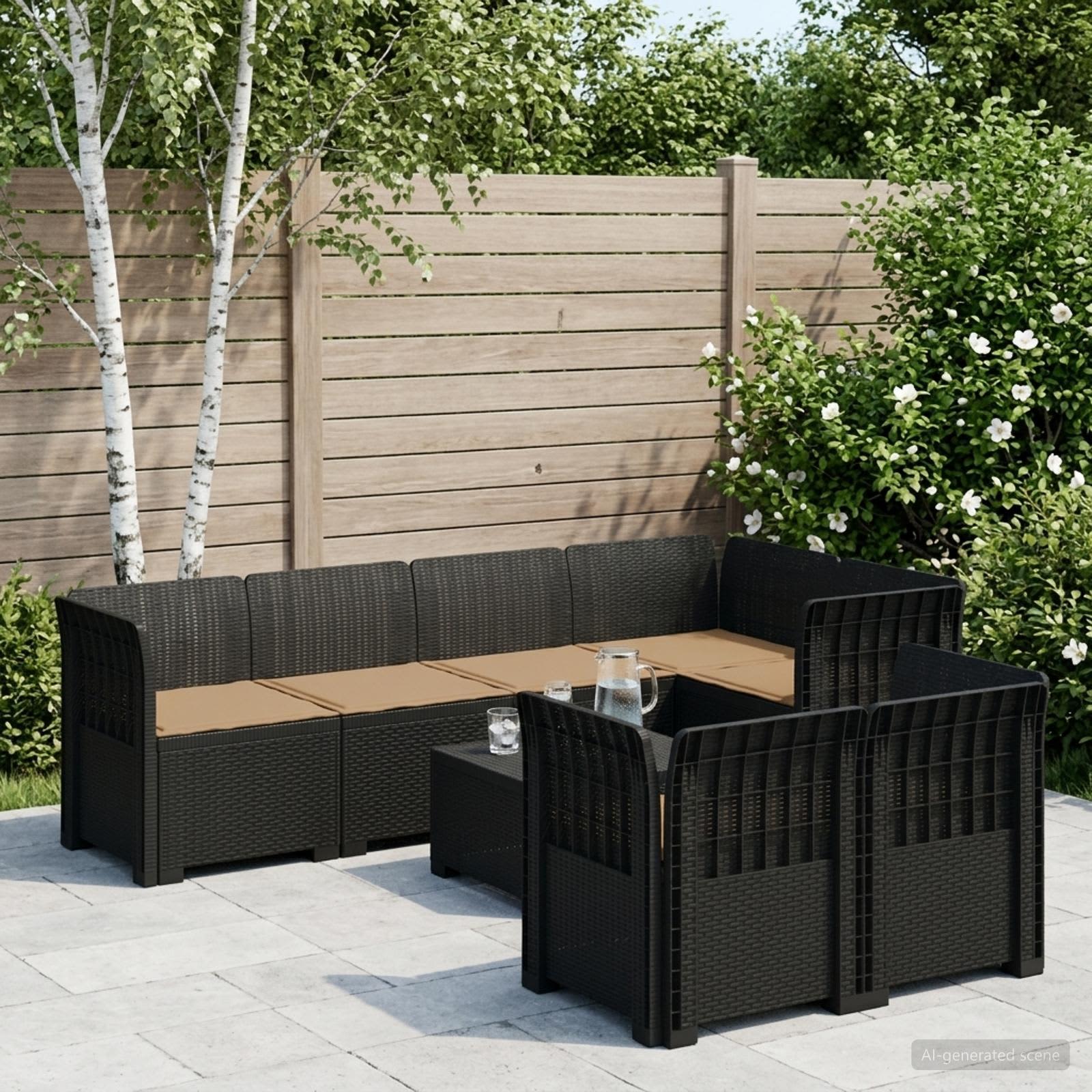7-Sitzer Gartensofa mit Kissen Rattan-Look PP Anthrazit