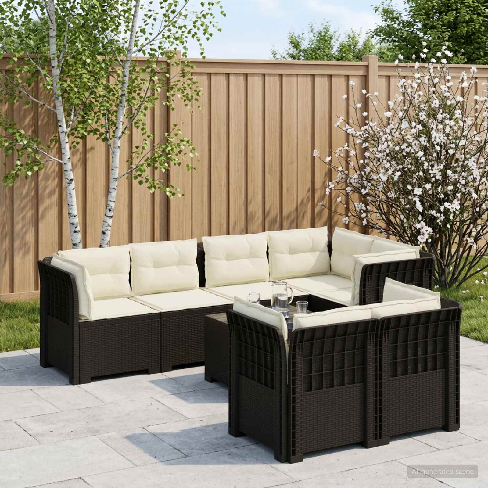 7-Sitzer Gartensofa mit Kissen Rattan-Look PP Anthrazit