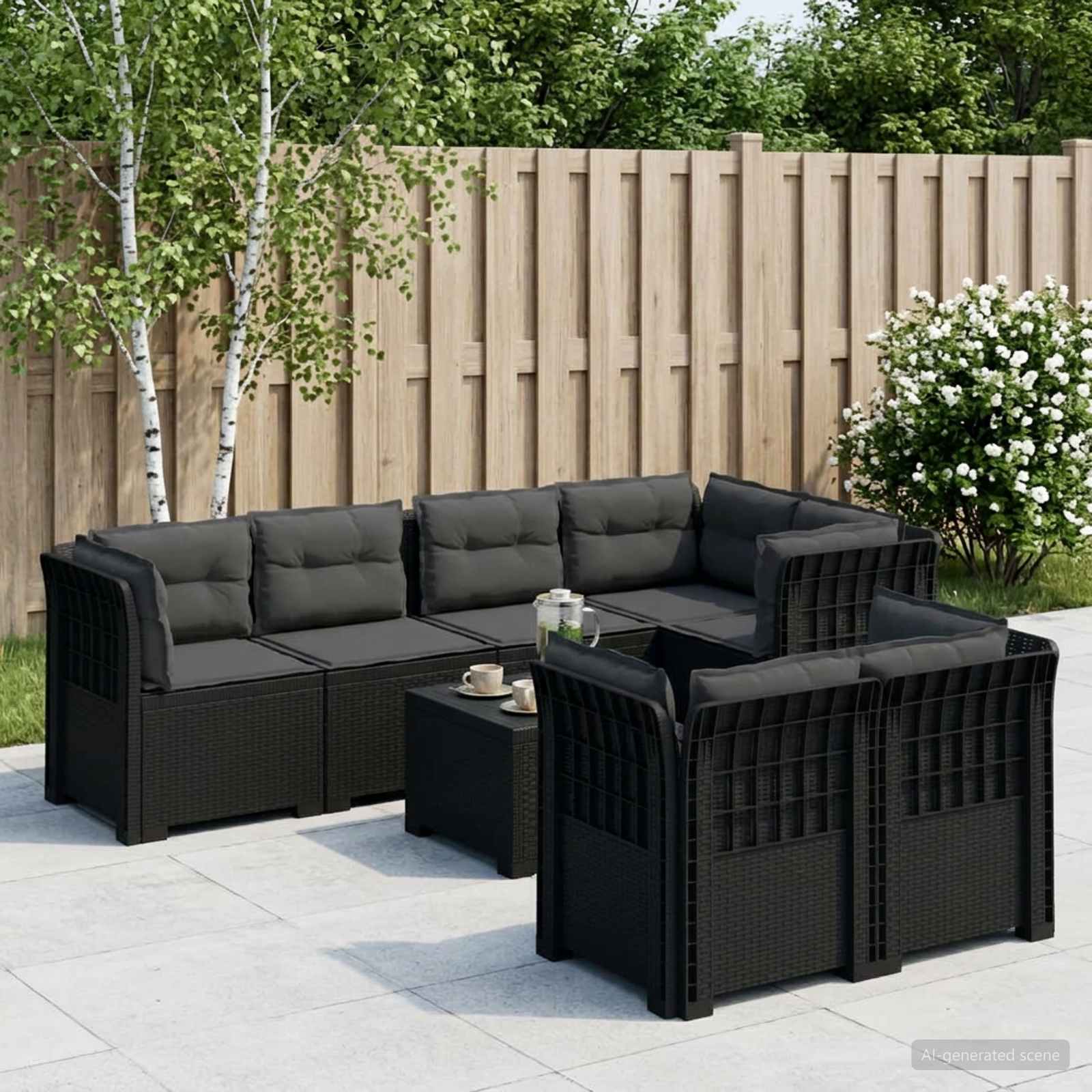 7-Sitzer Gartensofa mit Kissen Rattan-Look PP Anthrazit