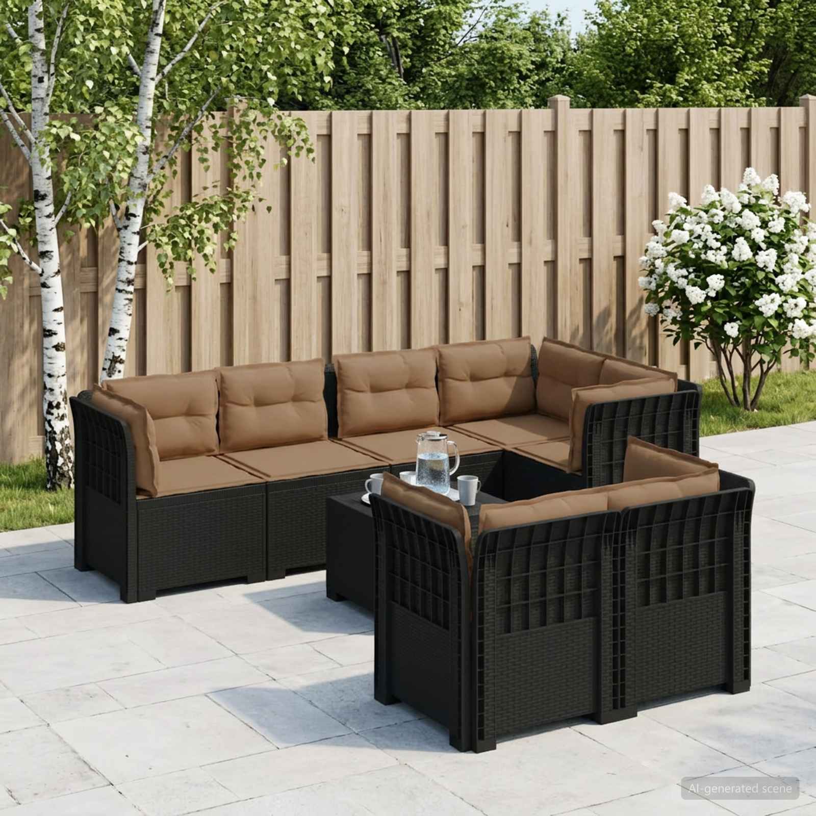 7-Sitzer Gartensofa mit Kissen Rattan-Look PP Anthrazit
