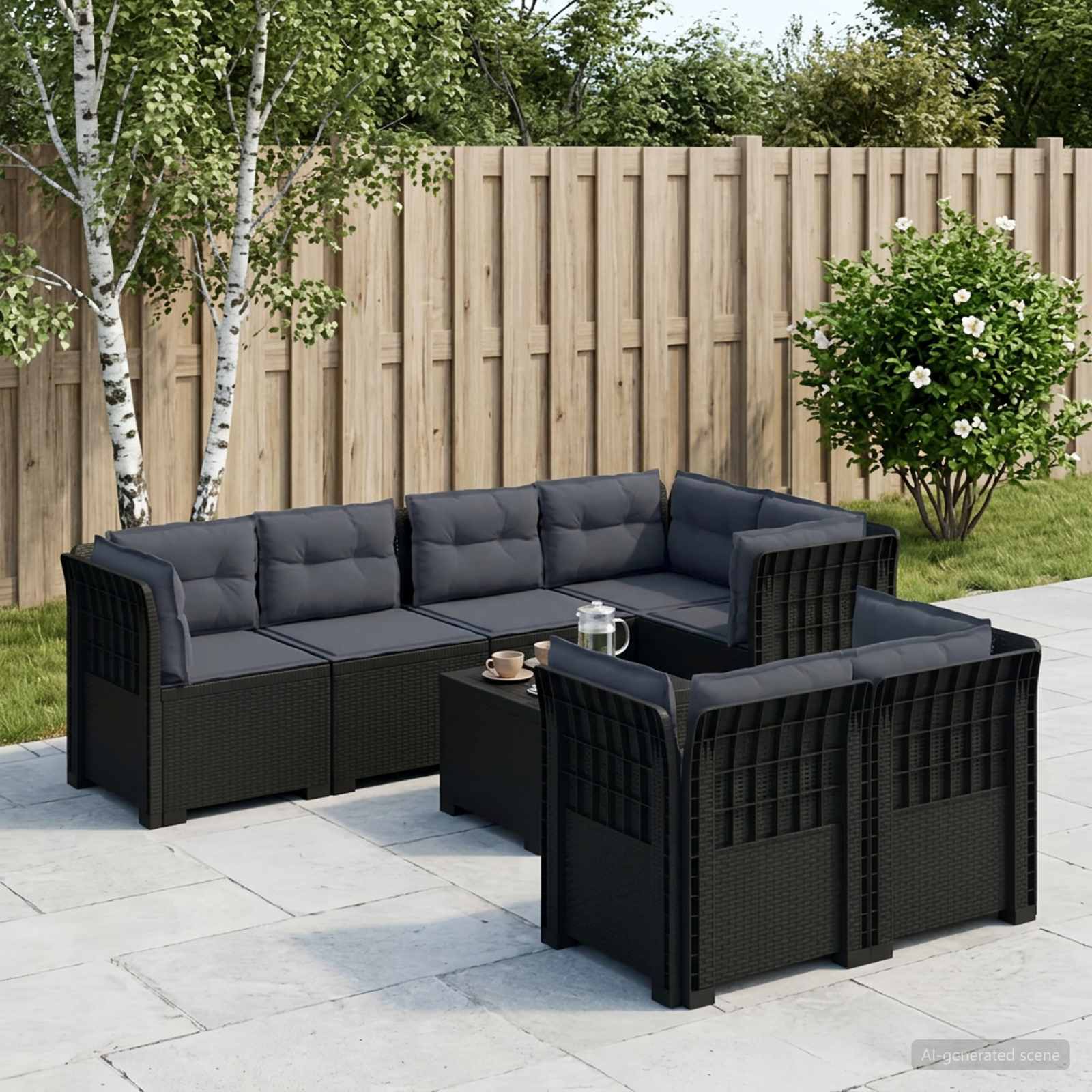 7-Sitzer Gartensofa mit Kissen Rattan-Look PP Anthrazit