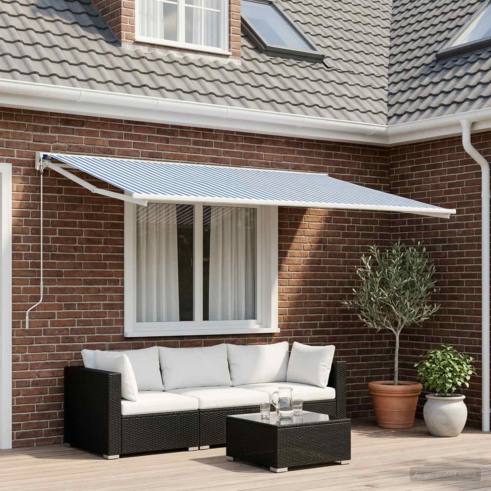 Markisenersatzstoff Blau und Weiß 450 x 350 cm Polyester