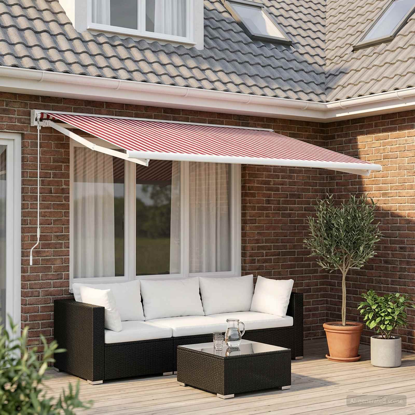 Markisenersatzstoff Rot und Weiß 300 x 250 cm Polyester