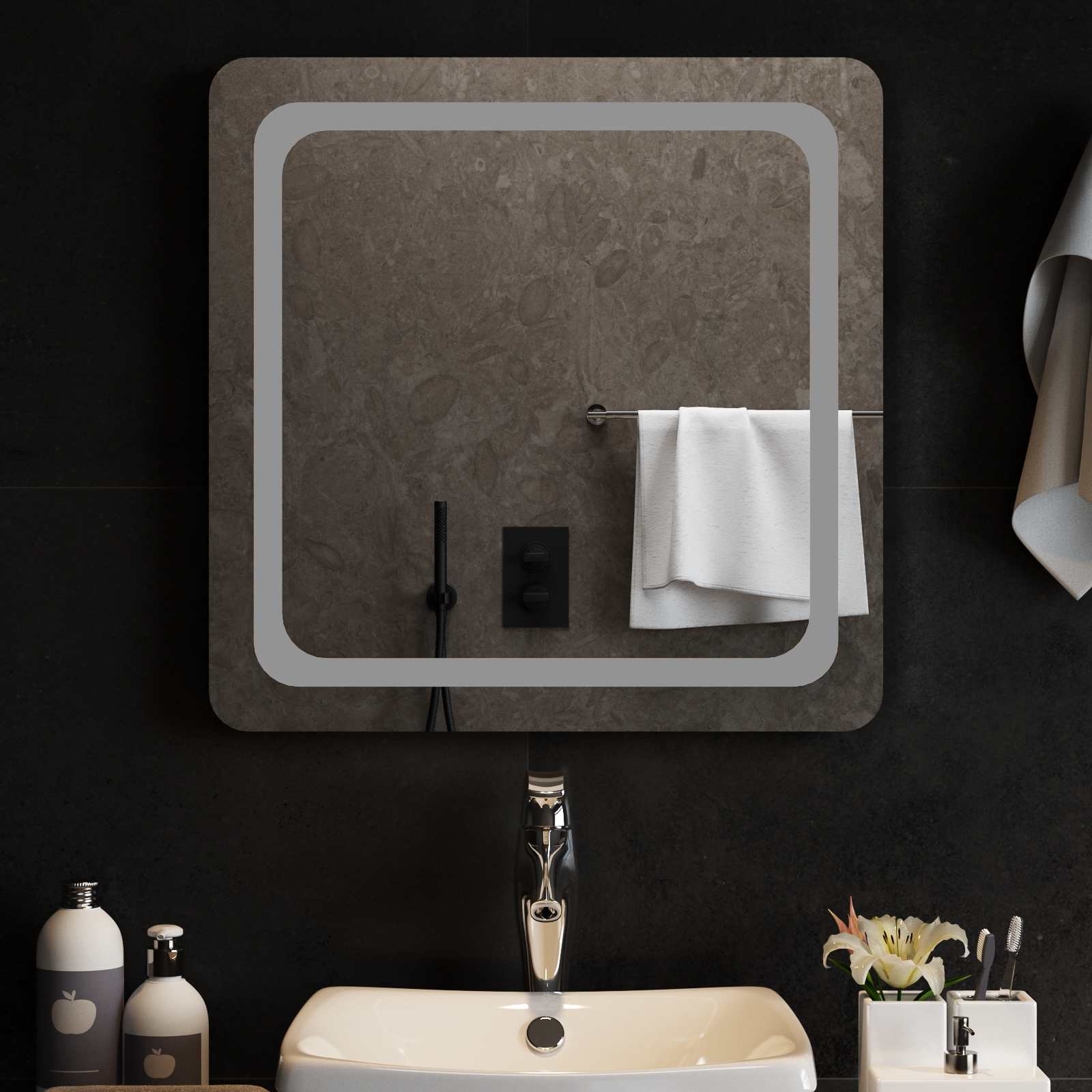 LED-Badezimmerspiegel Transparent 60 x 60 cm Gehärtetes Glas