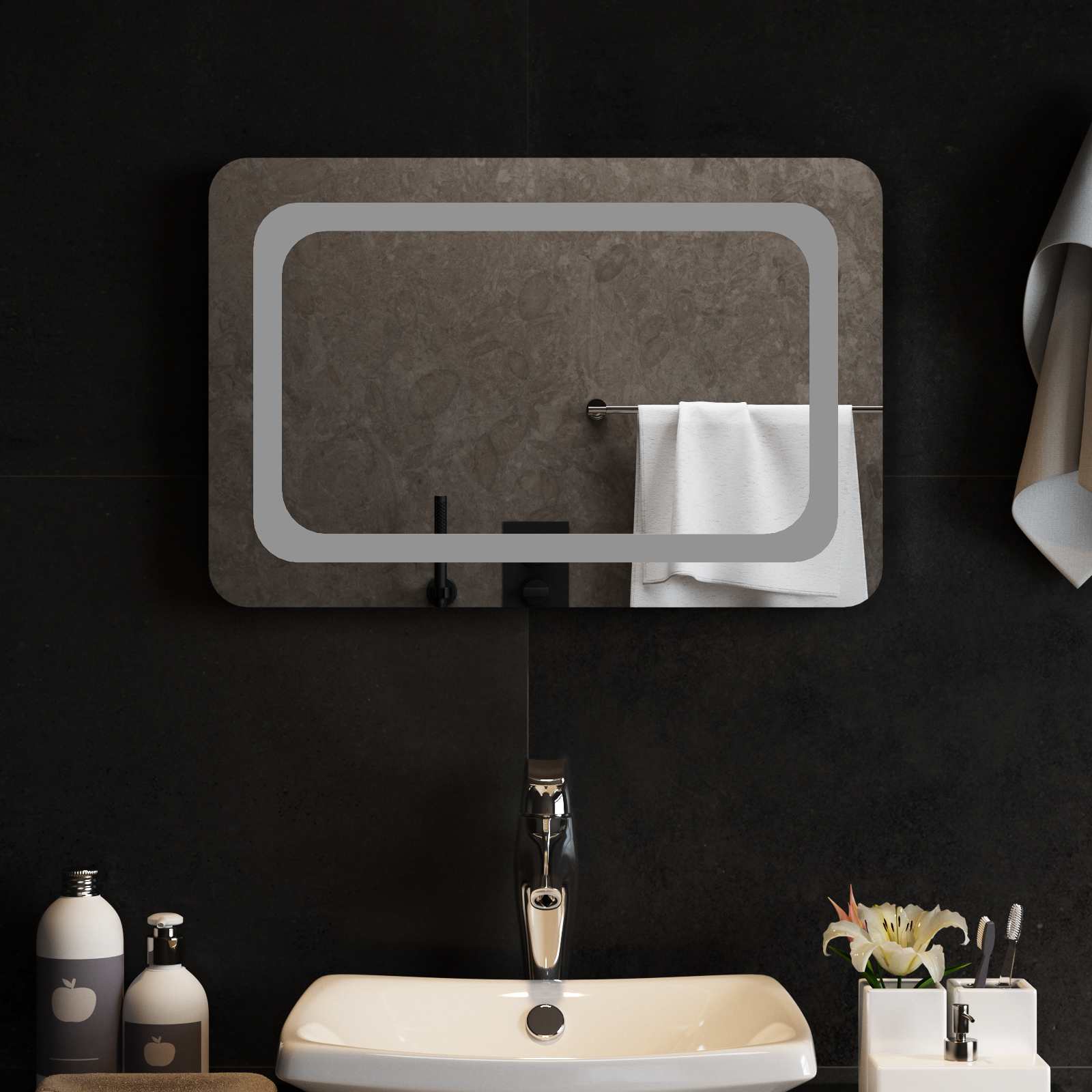 LED-Badezimmerspiegel Transparent 60 x 40 cm Gehärtetes Glas