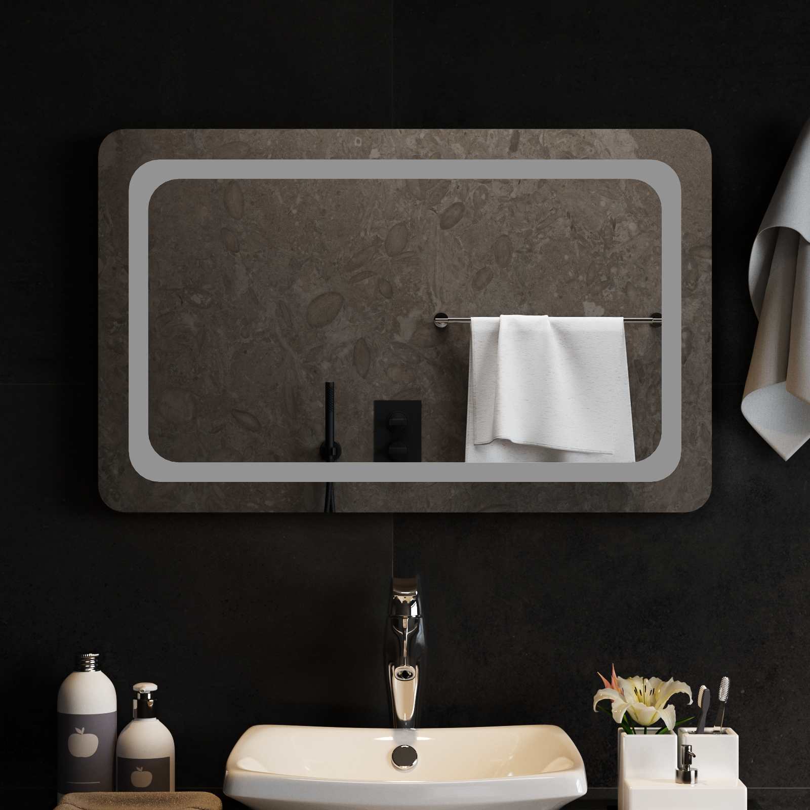 LED-Badezimmerspiegel Transparent 80 x 50 cm Gehärtetes Glas