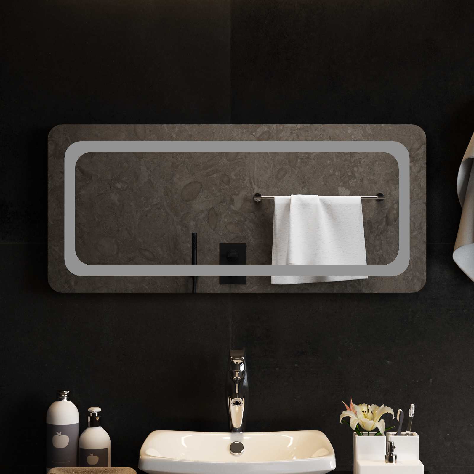 LED-Badezimmerspiegel Transparent 90 x 40 cm Gehärtetes Glas