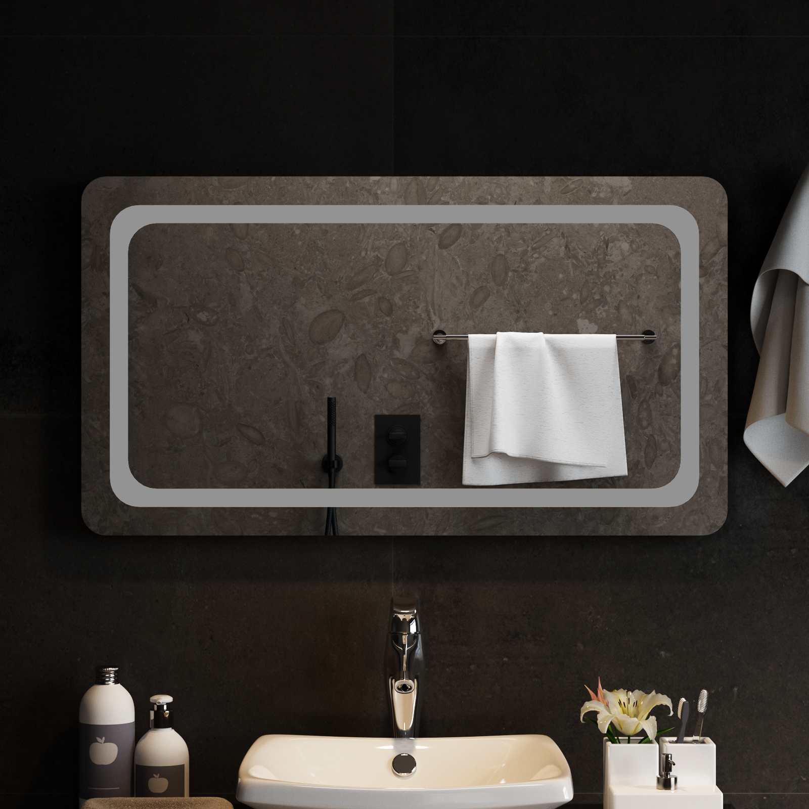 LED-Badezimmerspiegel Transparent 90 x 50 cm Gehärtetes Glas