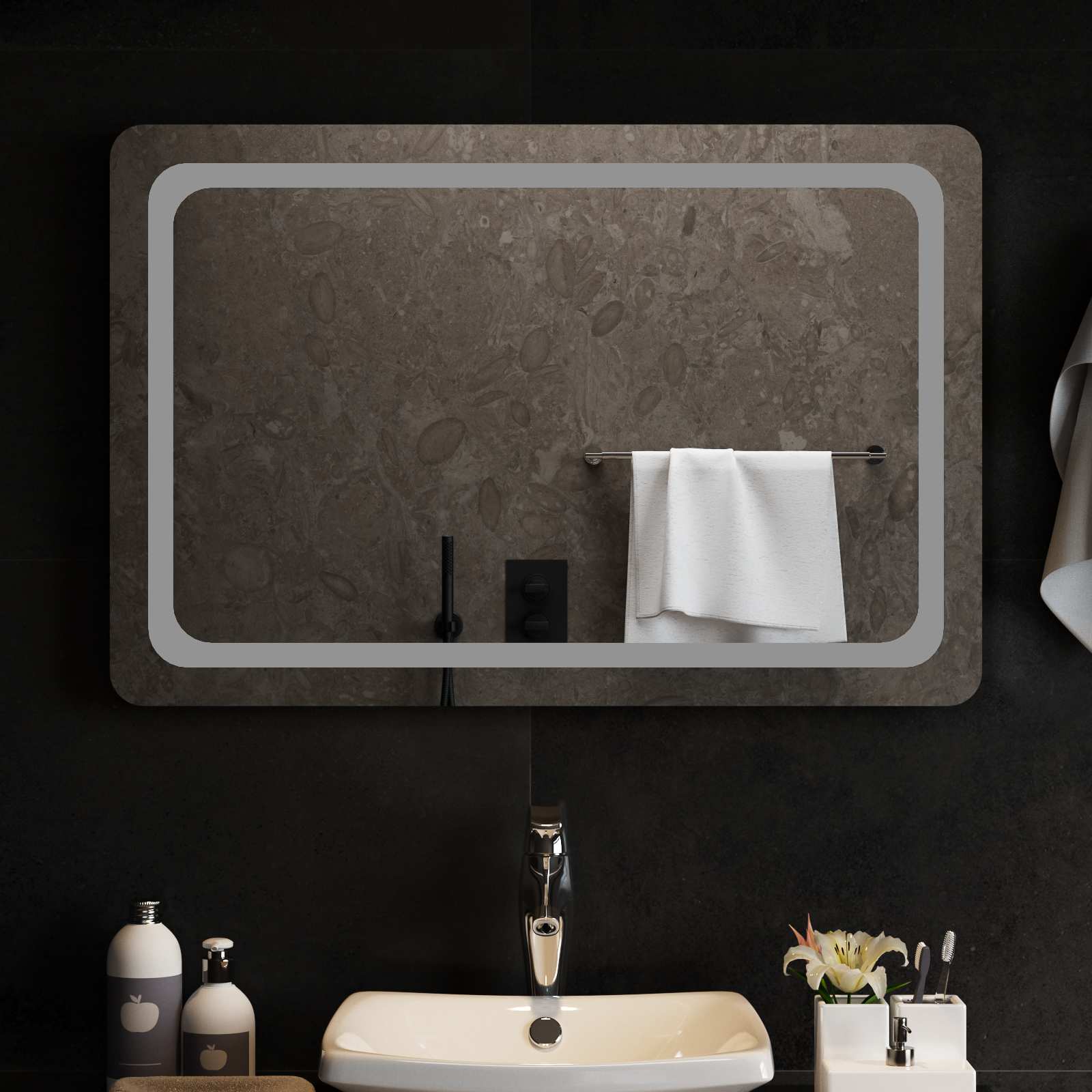 LED-Badezimmerspiegel Transparent 90 x 60 cm Gehärtetes Glas