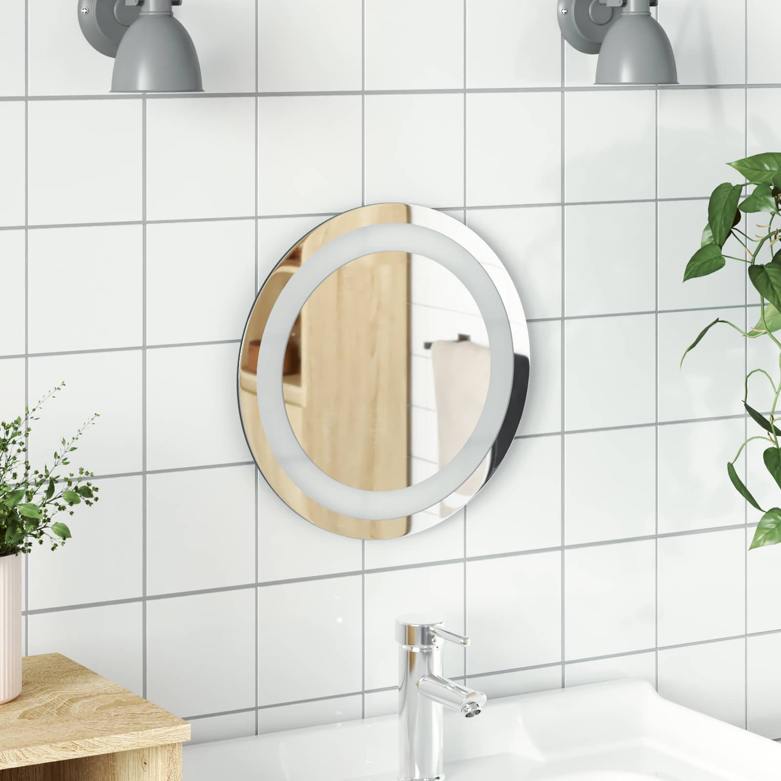 LED-Badezimmerspiegel Transparent Ø 30 cm Gehärtetes Glas