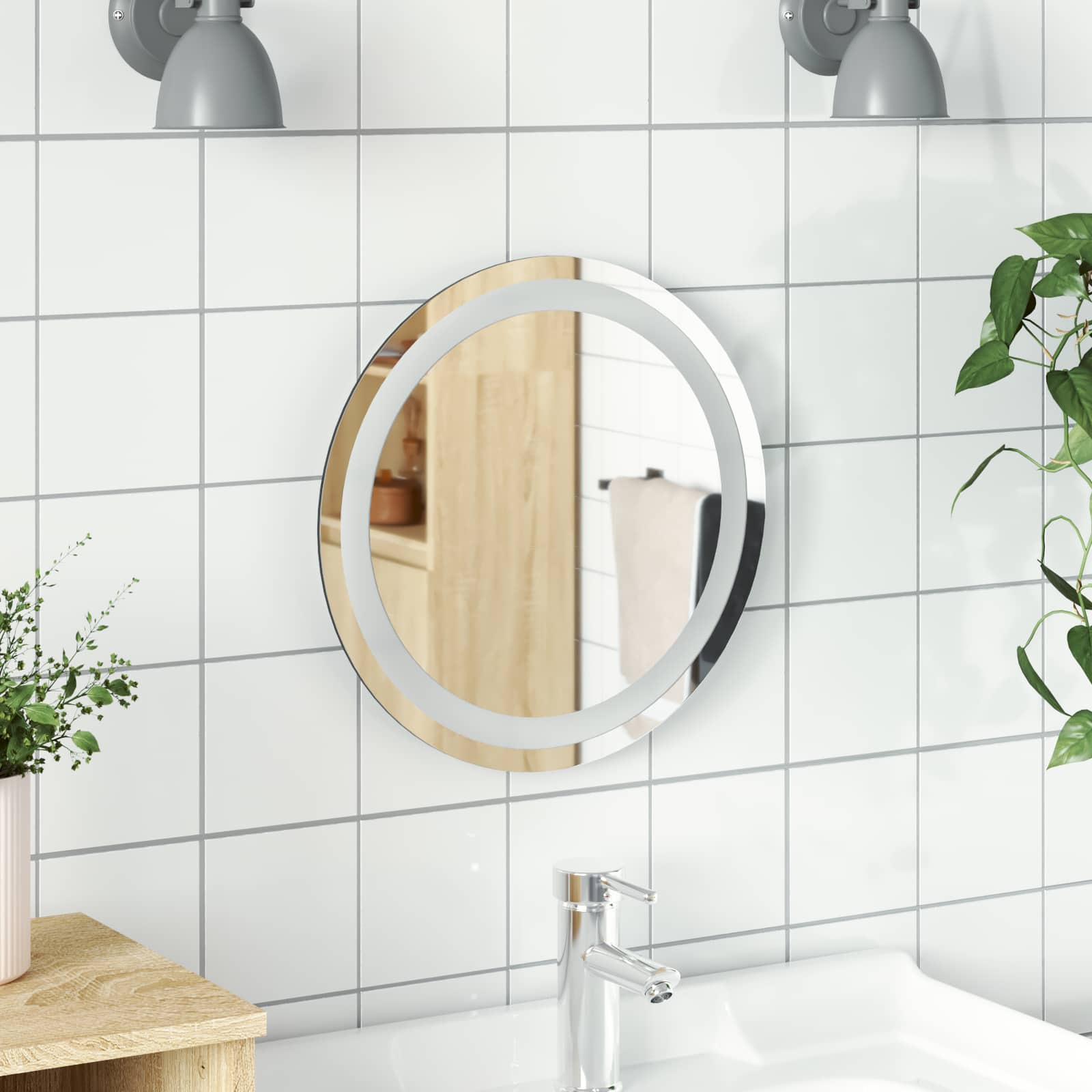 LED-Badezimmerspiegel Transparent Ø 40 cm Gehärtetes Glas
