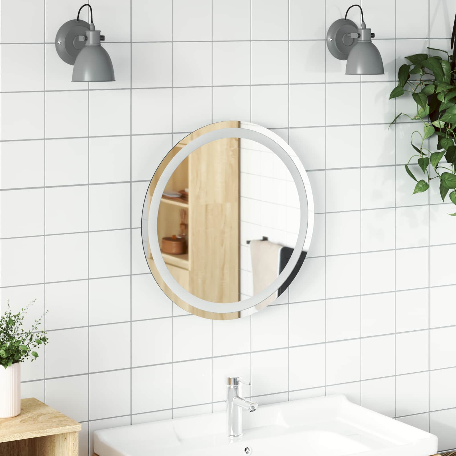 LED-Badezimmerspiegel Transparent Ø 50 cm Gehärtetes Glas