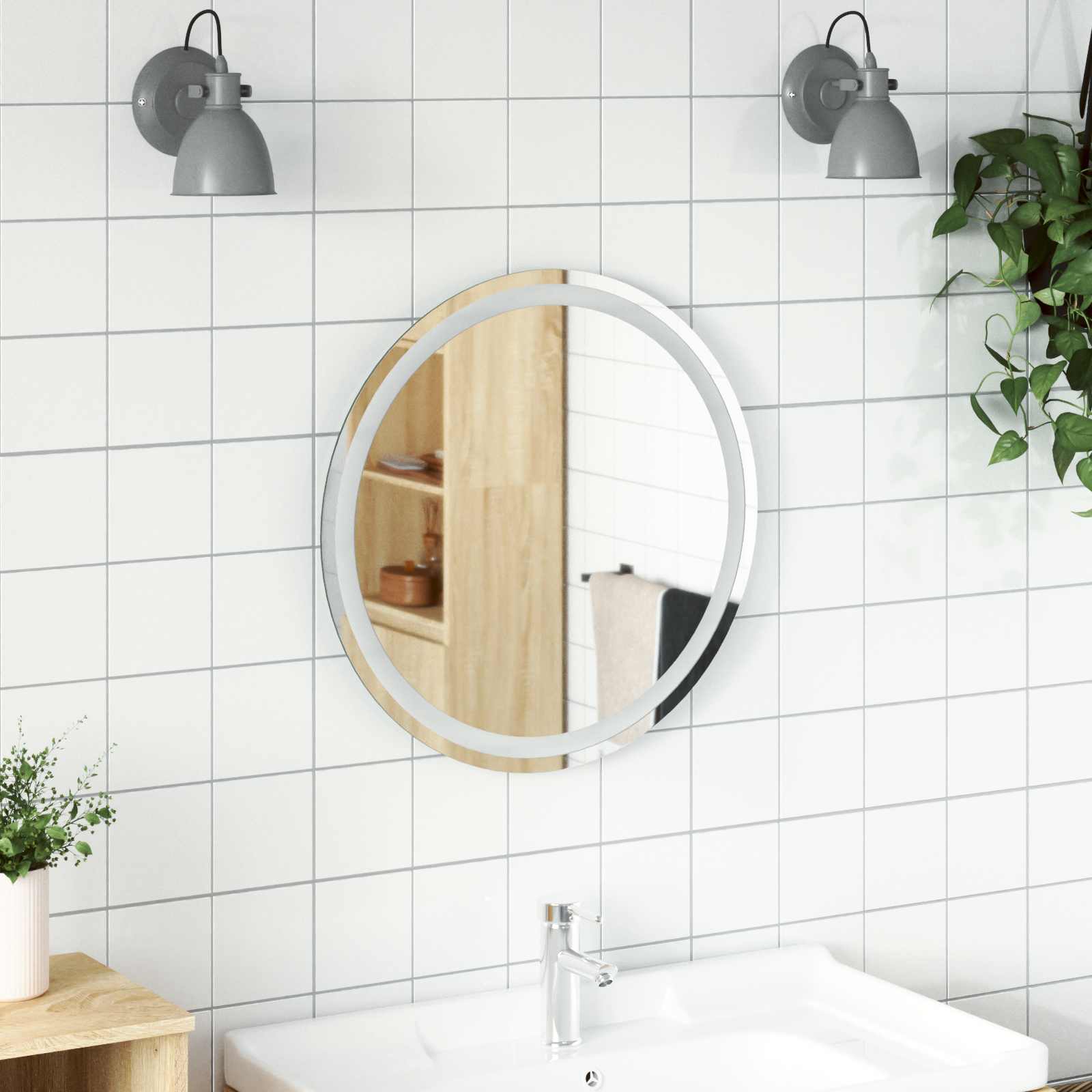 LED-Badezimmerspiegel Transparent Ø 60 cm Gehärtetes Glas