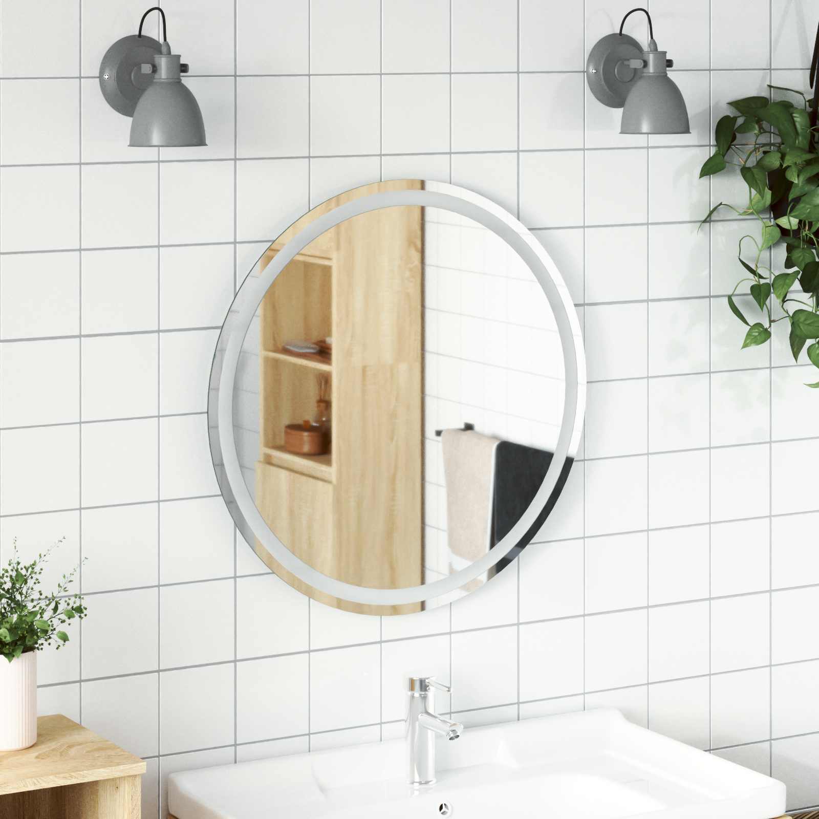 LED-Badezimmerspiegel Transparent Ø 70 cm Gehärtetes Glas