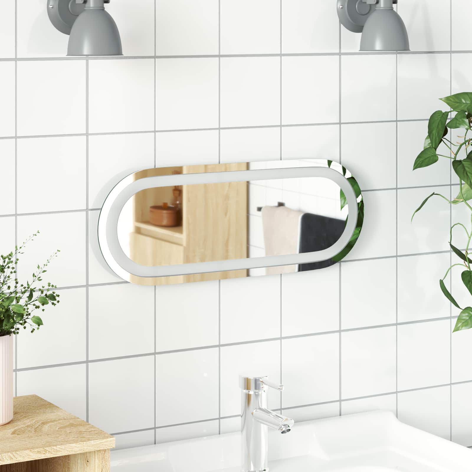 LED-Badezimmerspiegel Transparent 40 x 15 cm Gehärtetes Glas
