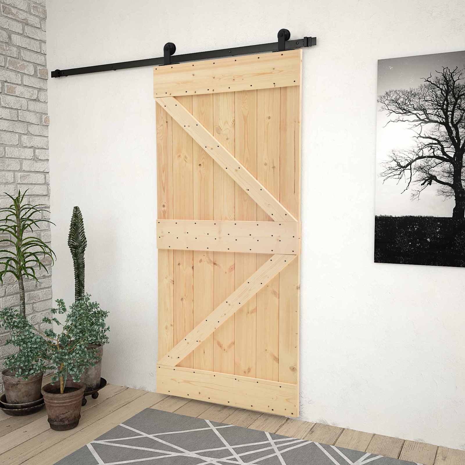 Schiebetür 80 x 210 cm Massives Kiefernholz