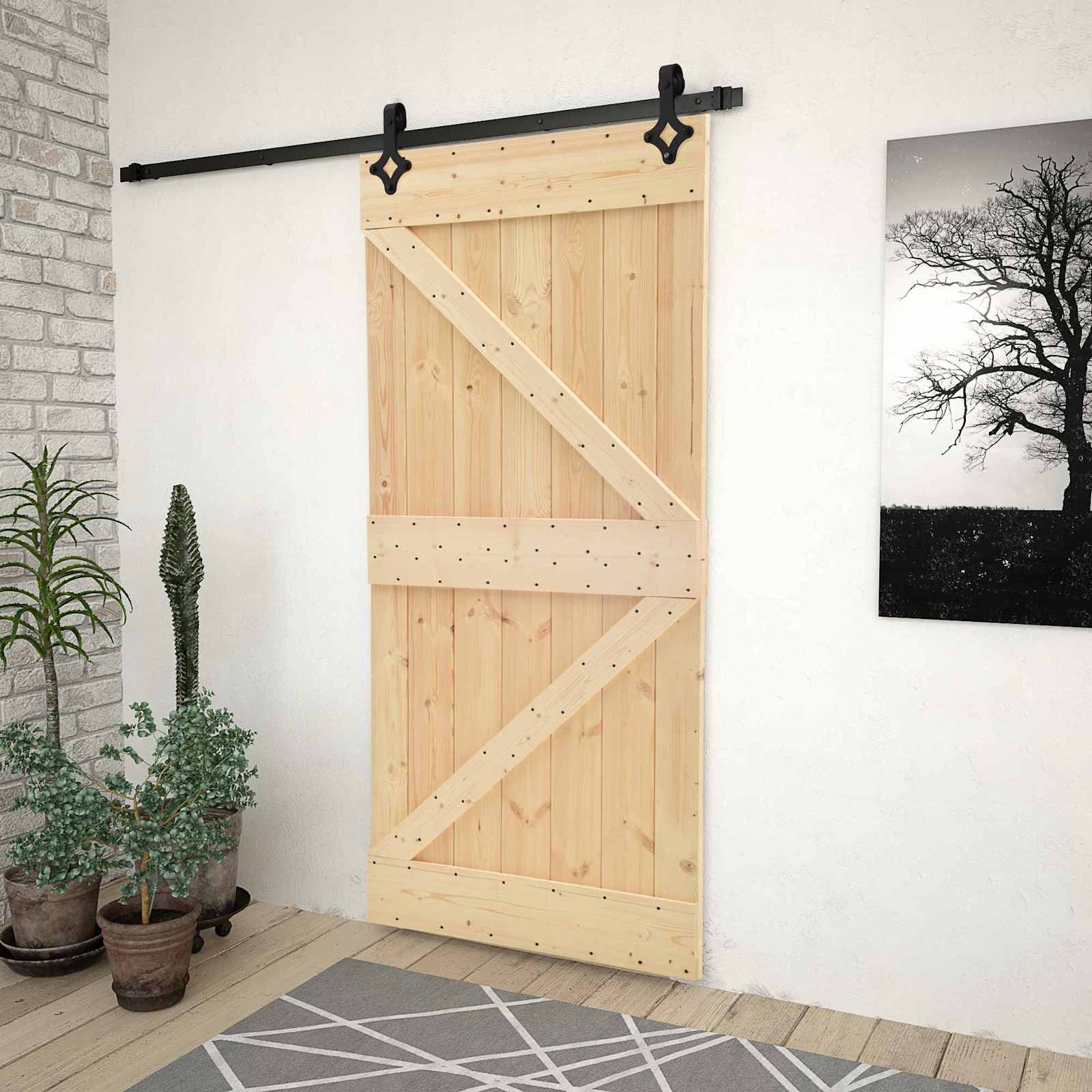 Schiebetür 90 x 210 cm Massives Kiefernholz