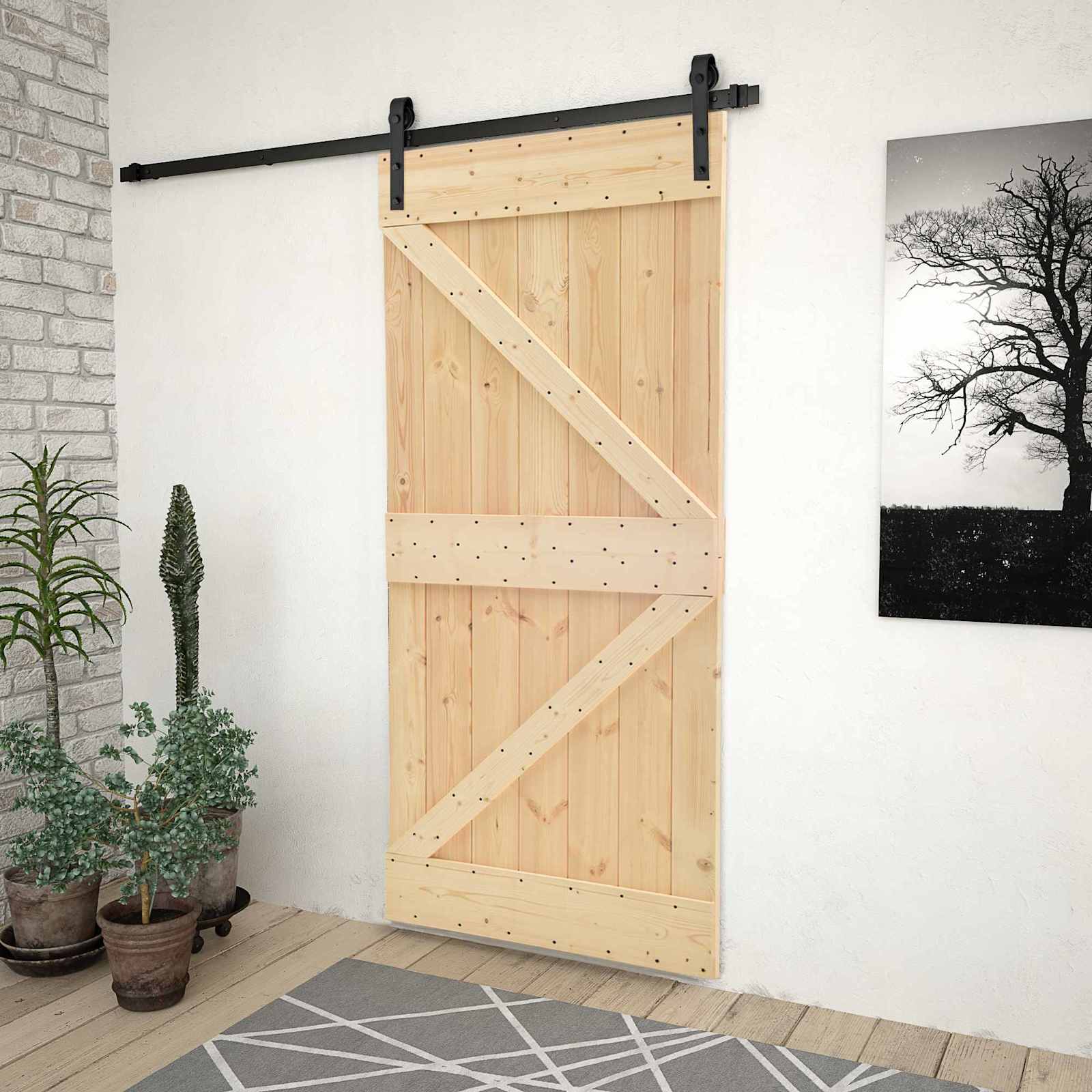 Schiebetür 90 x 210 cm Massives Kiefernholz