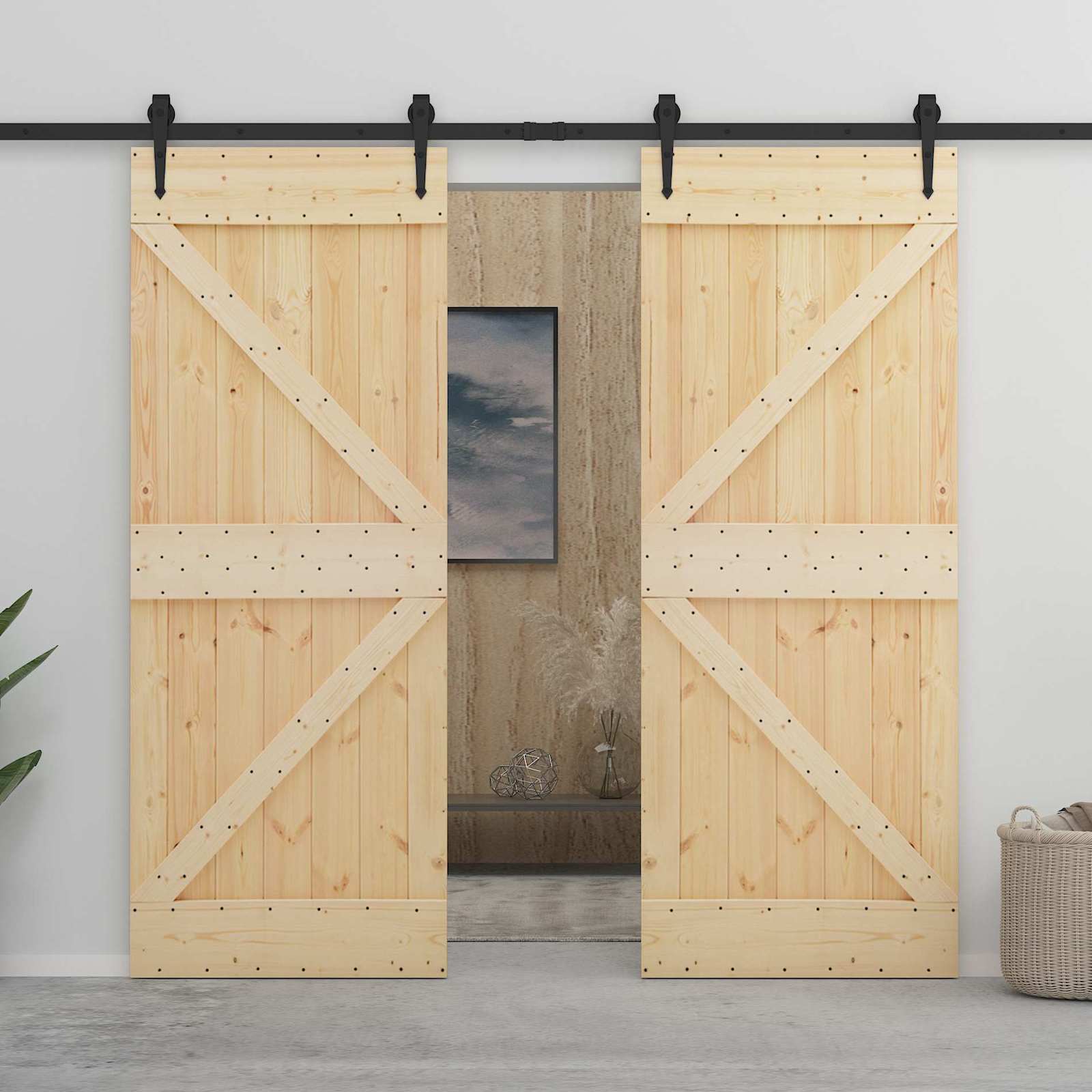 Schiebetür 2 stk. 80 x 210 cm Massives Kiefernholz