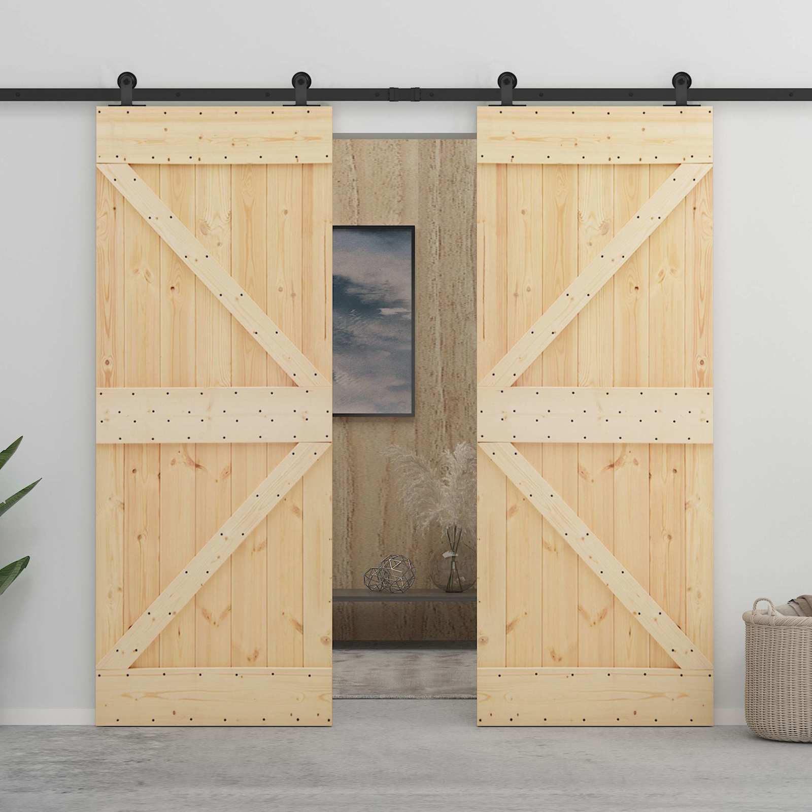 Schiebetür 2 stk. 80 x 210 cm Massives Kiefernholz