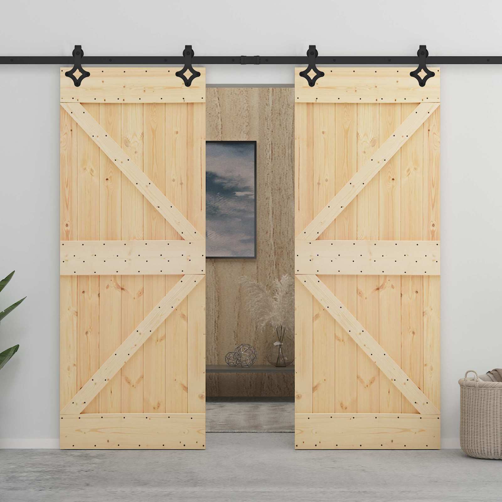 Schiebetür 2 stk. 100 x 210 cm Massives Kiefernholz