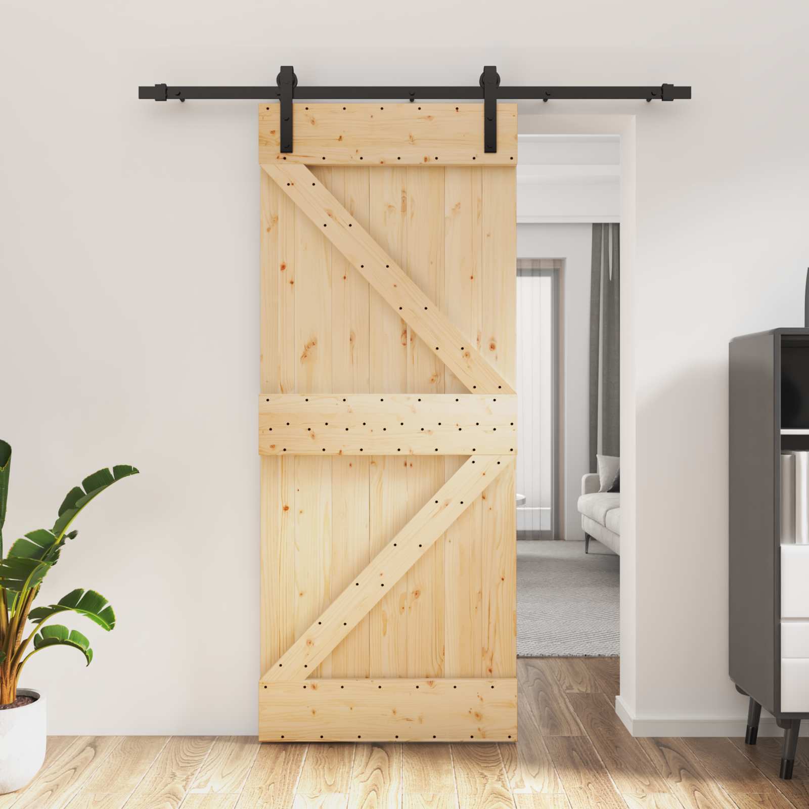 Schiebetür 85 x 210 cm Massivkiefer (Unbehandelt)