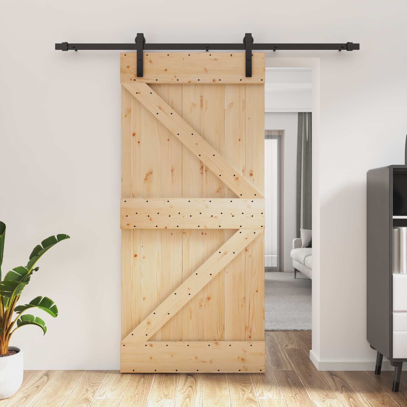 Schiebetür 95 x 210 cm Massivkiefer (Unbehandelt)
