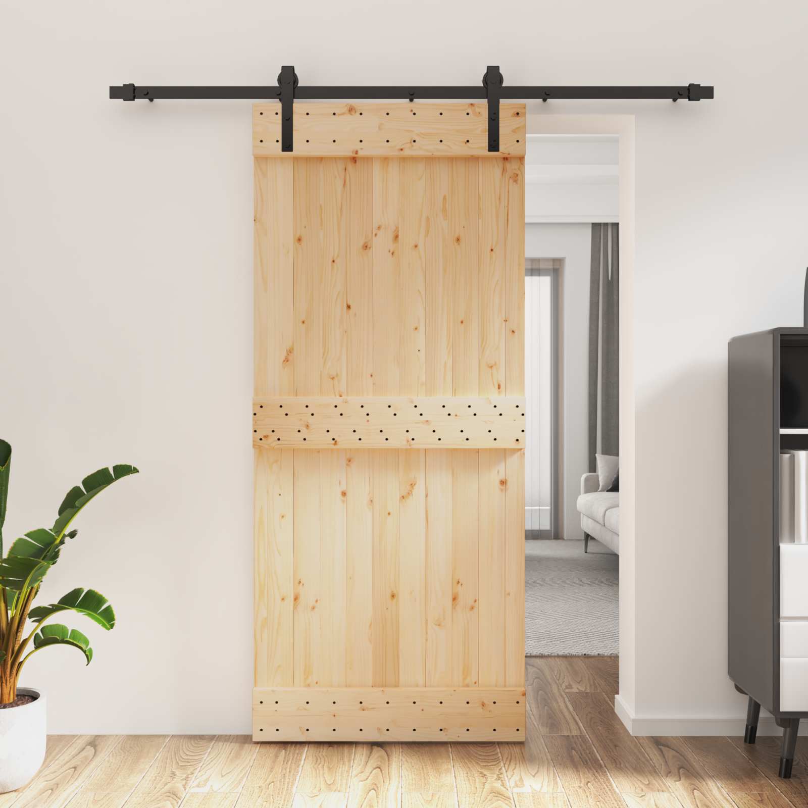 Schiebetür 90 x 210 cm Massivkiefer (Unbehandelt)