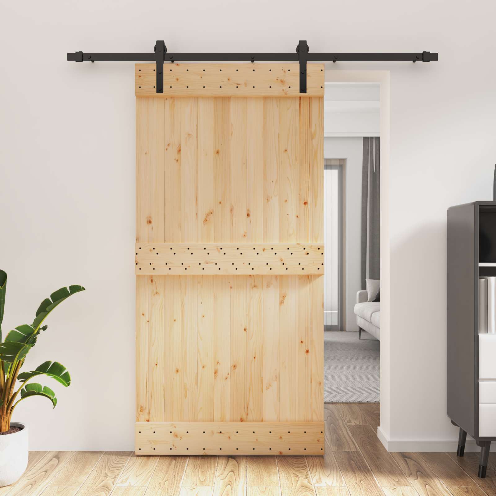 Schiebetür 100 x 210 cm Massivkiefer (Unbehandelt)