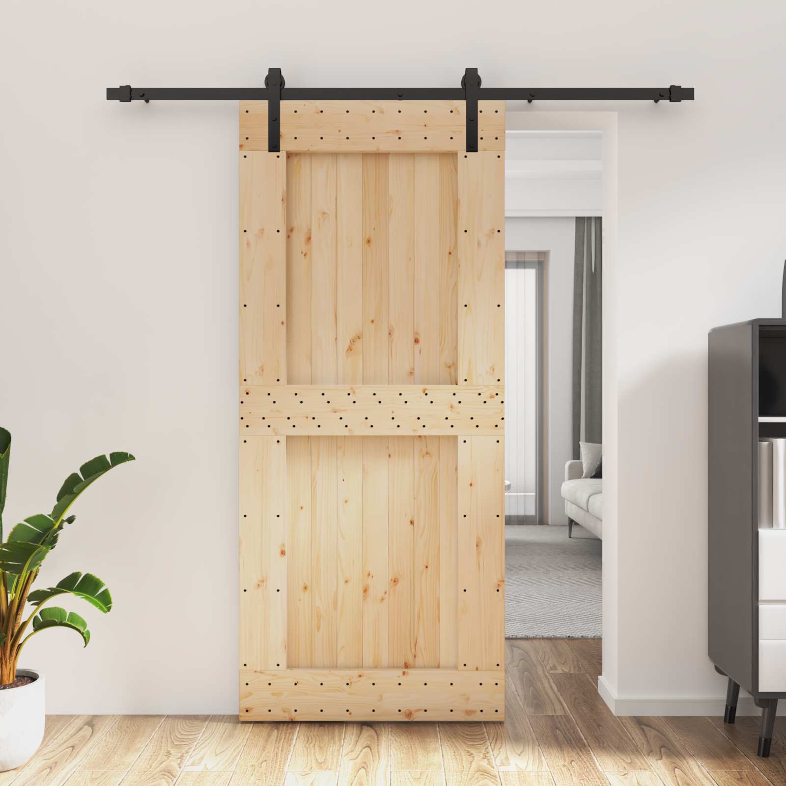 Schiebetür 90 x 210 cm Massivkiefer (Unbehandelt)