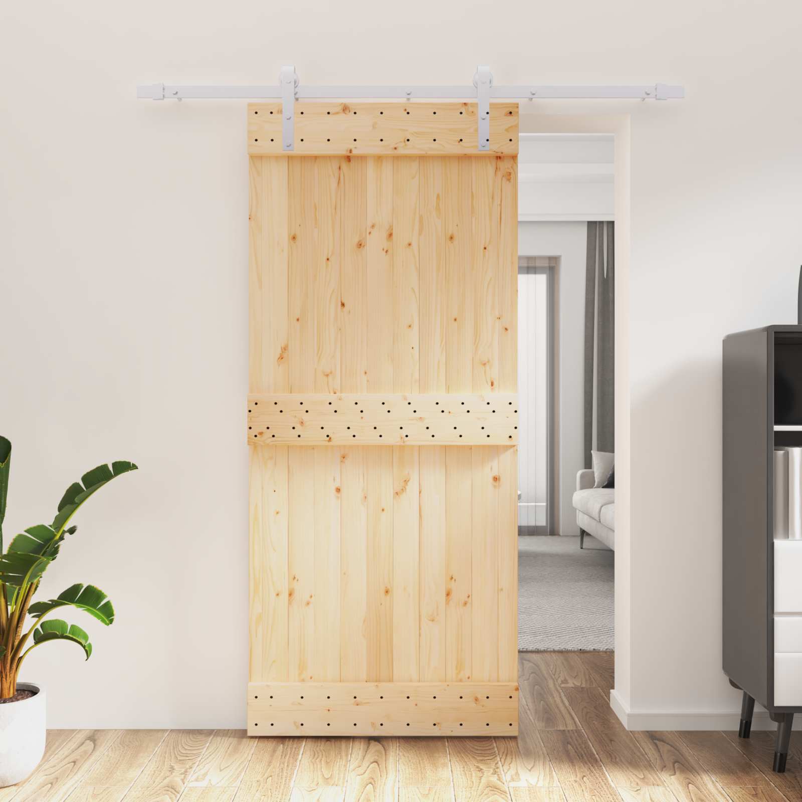 Schiebetür Natürlich und Weiß 90 x 210 cm Massivkiefer