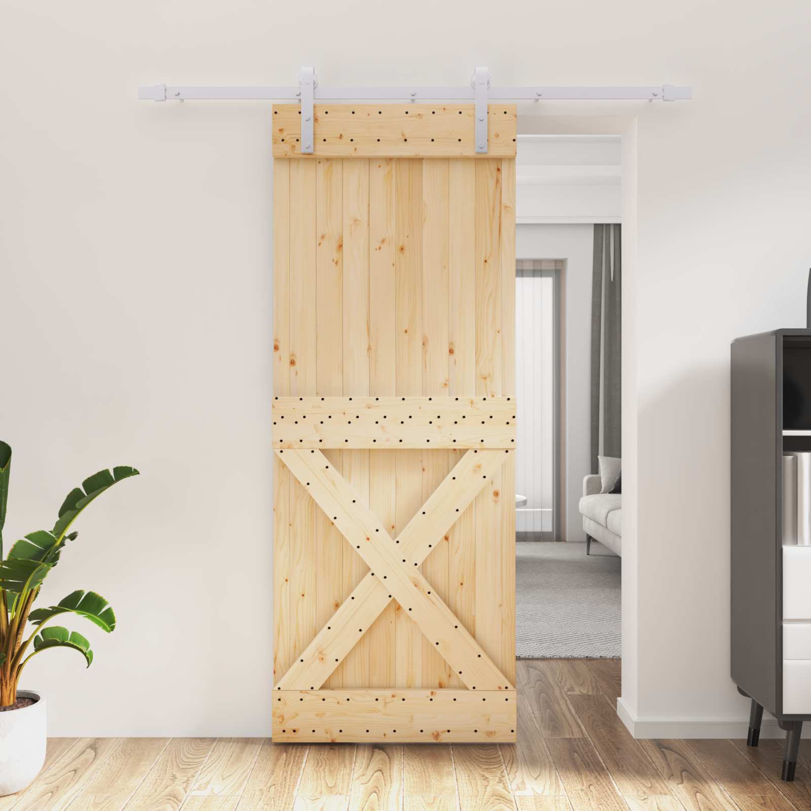 Schiebetür 80 x 210 cm Massivkiefer (Unbehandelt)