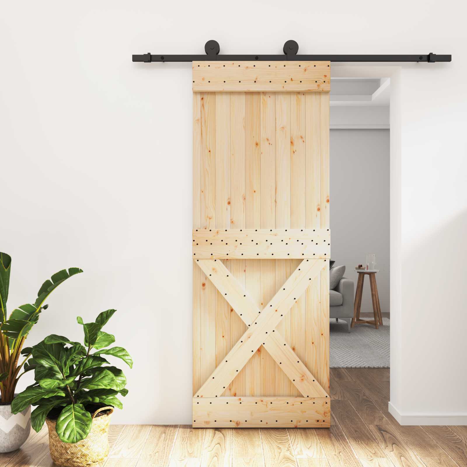 Schiebetür 80 x 210 cm Massivkiefer (Unbehandelt)