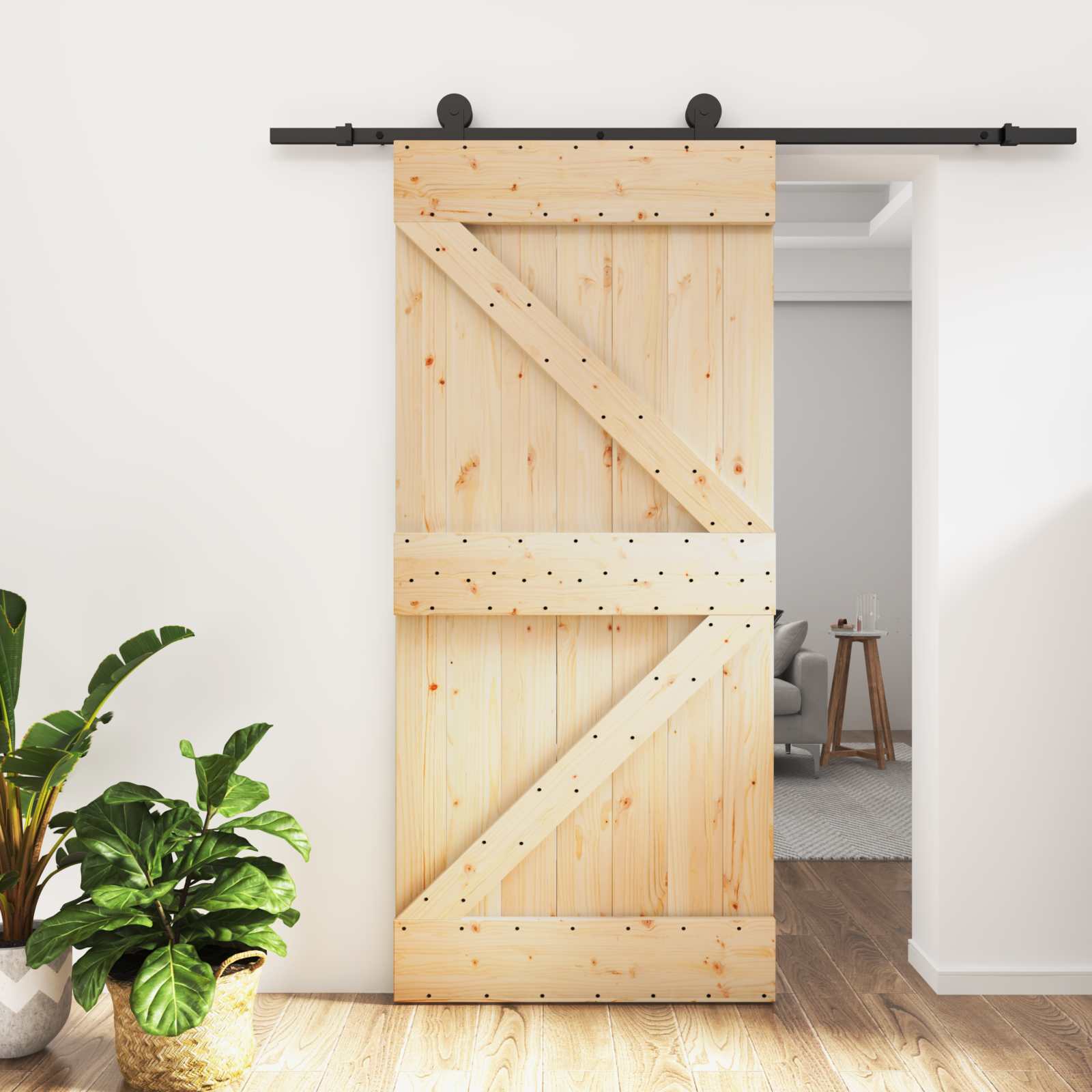 Schiebetür 95 x 210 cm Massivkiefer (Unbehandelt)